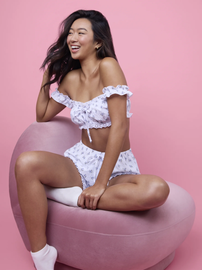 Mills by Millie Bobby Brown Seersucker Off Shoulder Crop Top