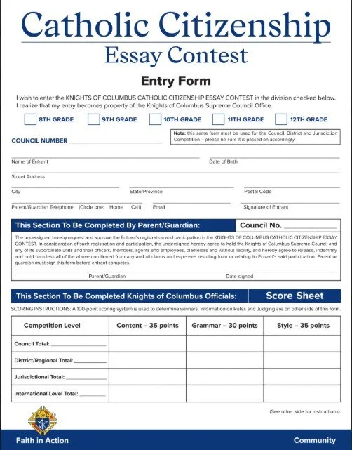 Catholic Citizenship Contest Form