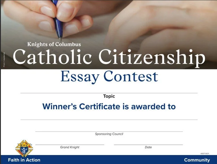 Catholic Citizenship Essay Winner's Certificate