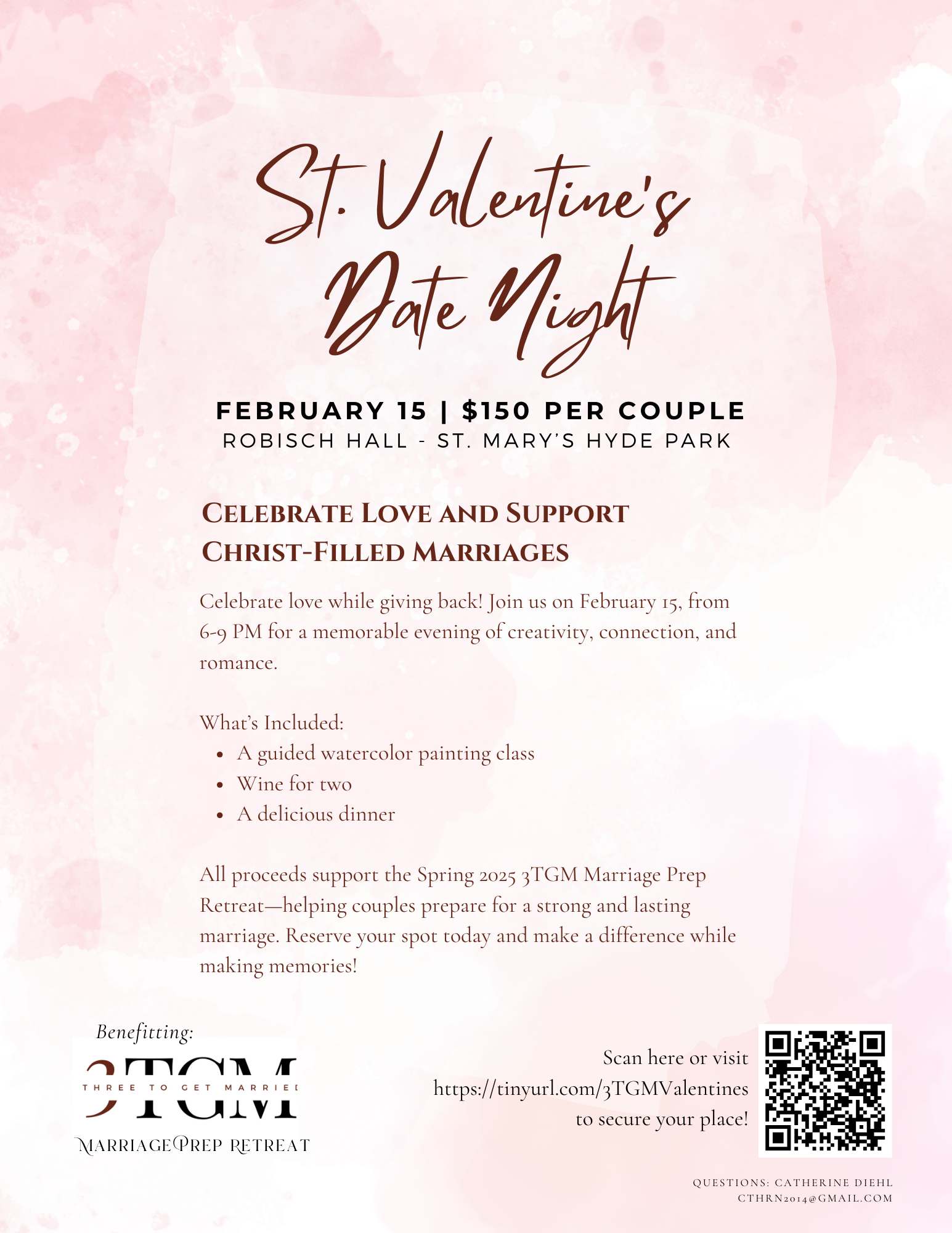 Your Valentine's Date plans just got easy!  All proceeds benefit the 3 To Get Married marriage prep retreat, an Archdiocese of Cincinnati marriage prep retreat held locally at Our Lady of the Holy Spirit Center (https://rcohiovalley.org/three-to-get-