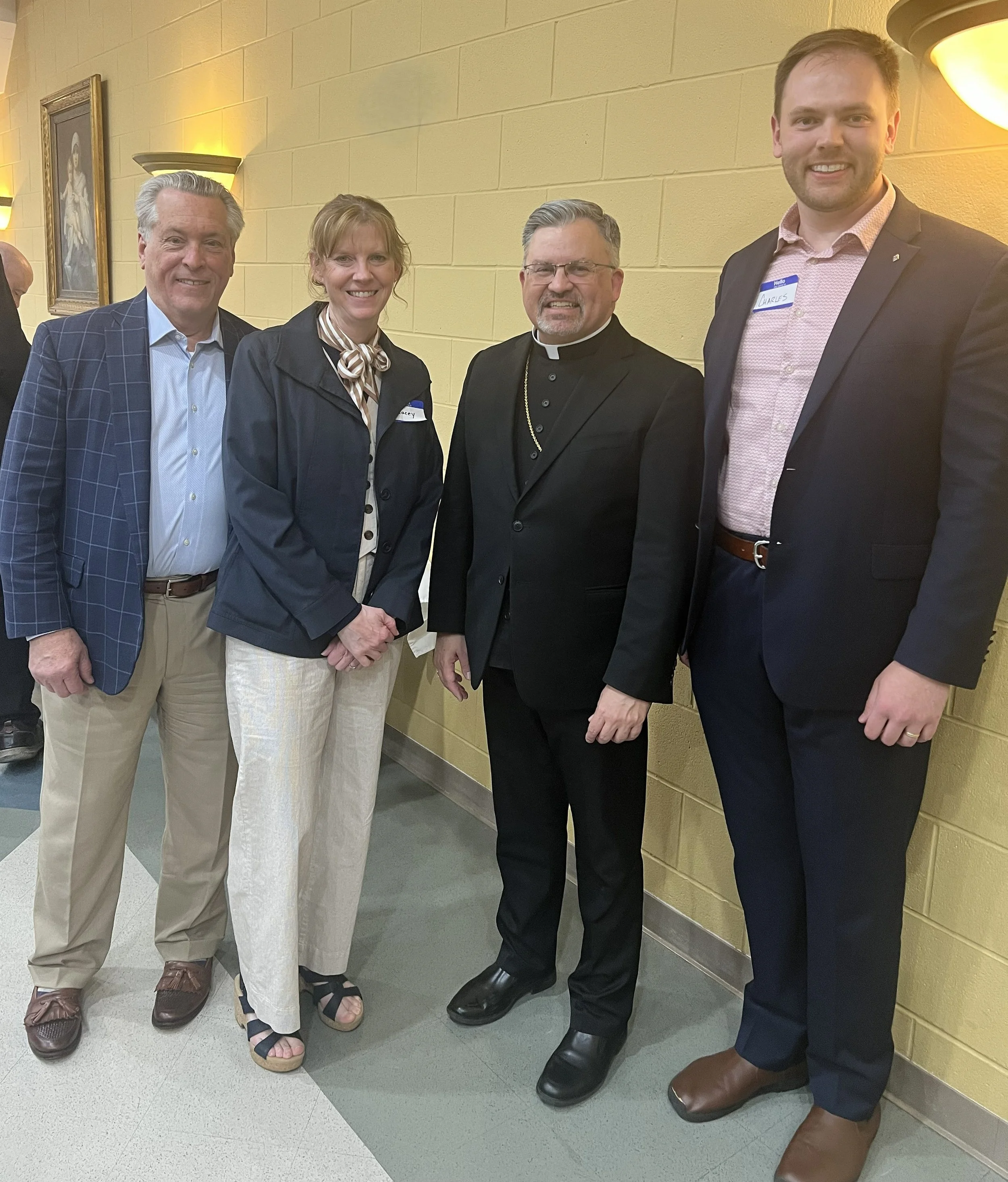 (Left) Dcn. Chris Bergman, Stacey Bergman, Abp. Casey and Charles Miller at the Salute to Religious & Vocations Dinner @ IHM on 4/9.