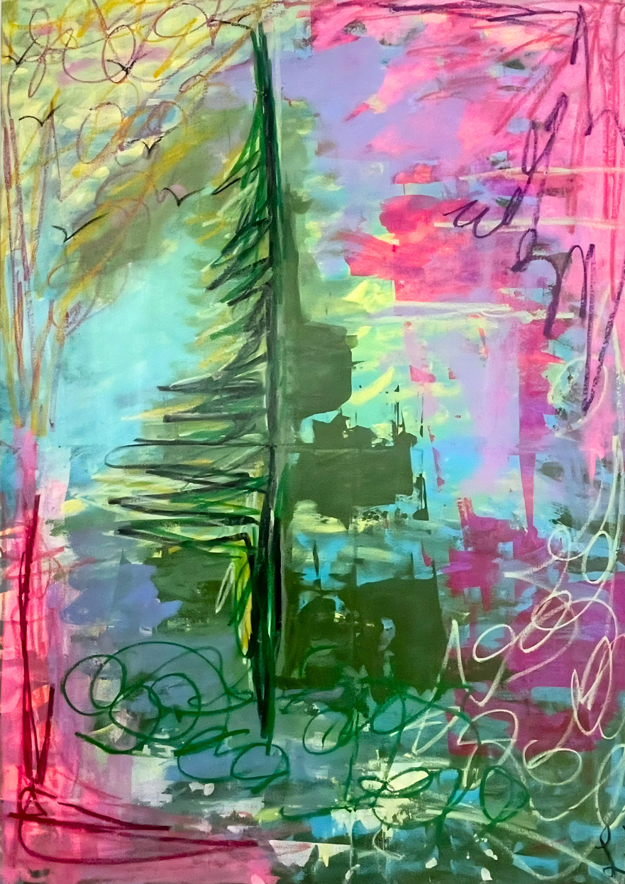 "Pino Real” 
Libia Rocha.
Acrylic and oil pastels on canvas/Acrílico y pasteles sobre lienzo.
36 x 49 in.
92 x 126 cm.
2026.