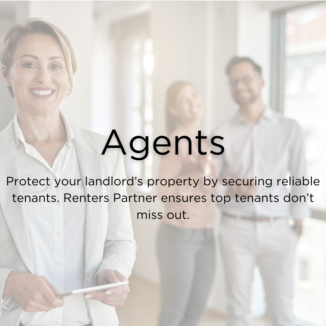 Smiling real estate agent with happy couple in the background