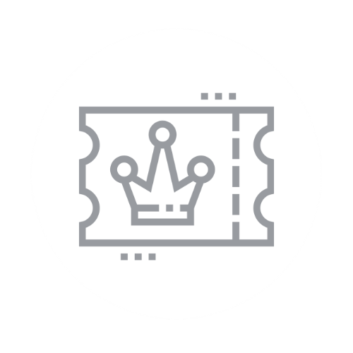 An illustration of a ticket with a crown symbol in the center.