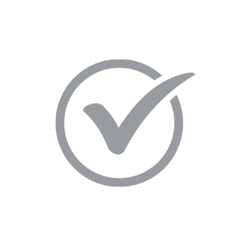 A gray checkmark inside a circle on a white background.