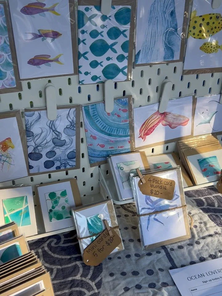 Oceanelier had a great day at the @haigparkvillagemarkets today. The sun was out and my ocean loving friends came to see me! I call that a win! 🩵

And a special thanks to my mate for starring in my short film &ldquo;Rifling Through Stickers&rdquo;. 