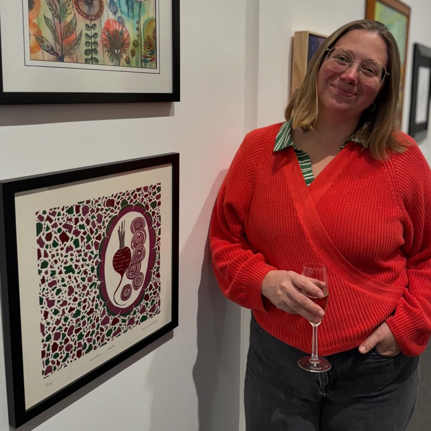 made it out of the house last night to celebrate the opening of HERE/NOW at @orangeregionalgallery ✨

such a thrill to be hung on the wall of my fave gallery, alongside 200+ artists from across the central west.

my print &lsquo;terrazzo beets&rsquo;