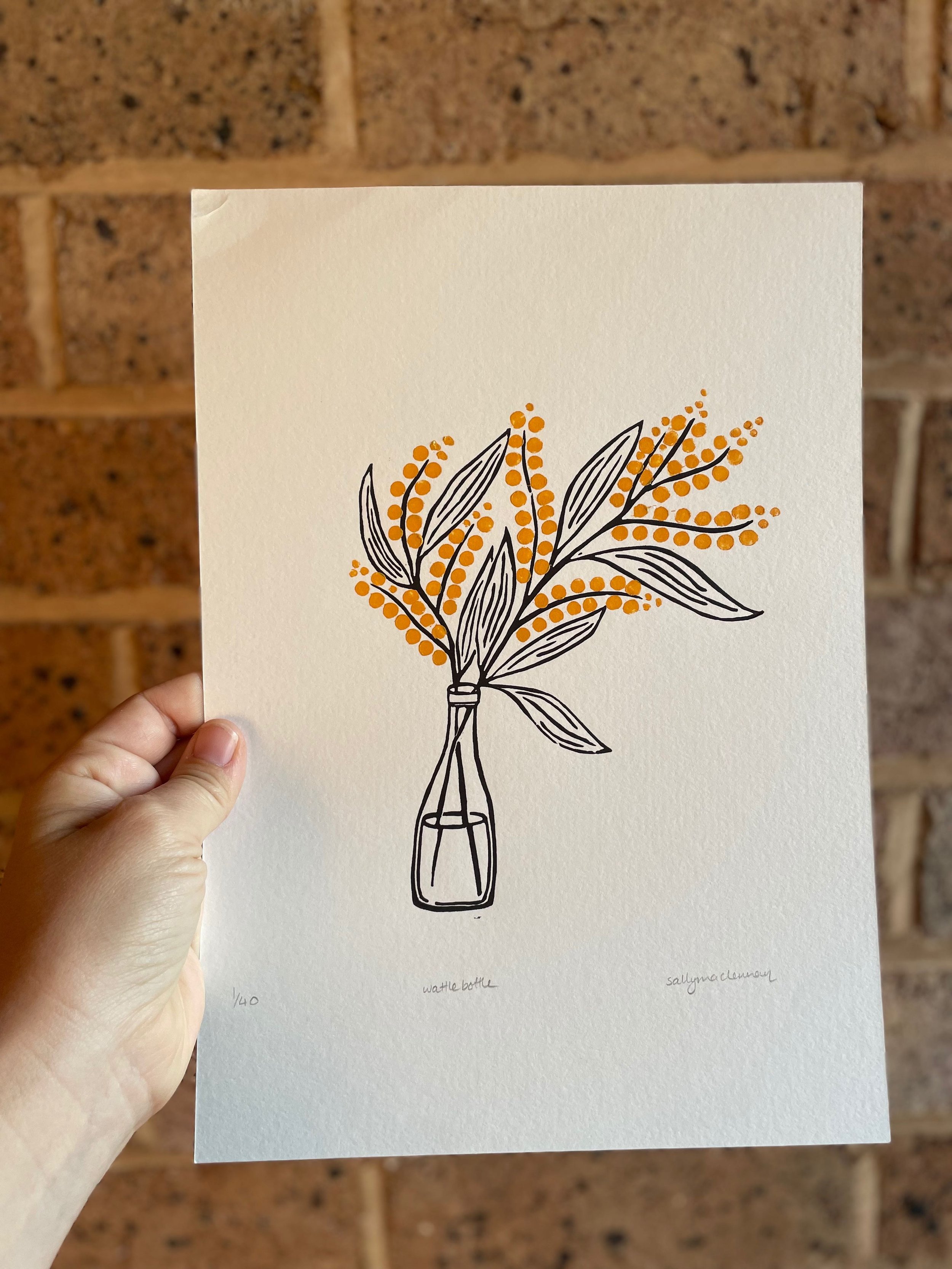 wattle_bottle_1_handmade_linocut_art_joy_catalogue_prints_orange_nsw_sydney.jpeg