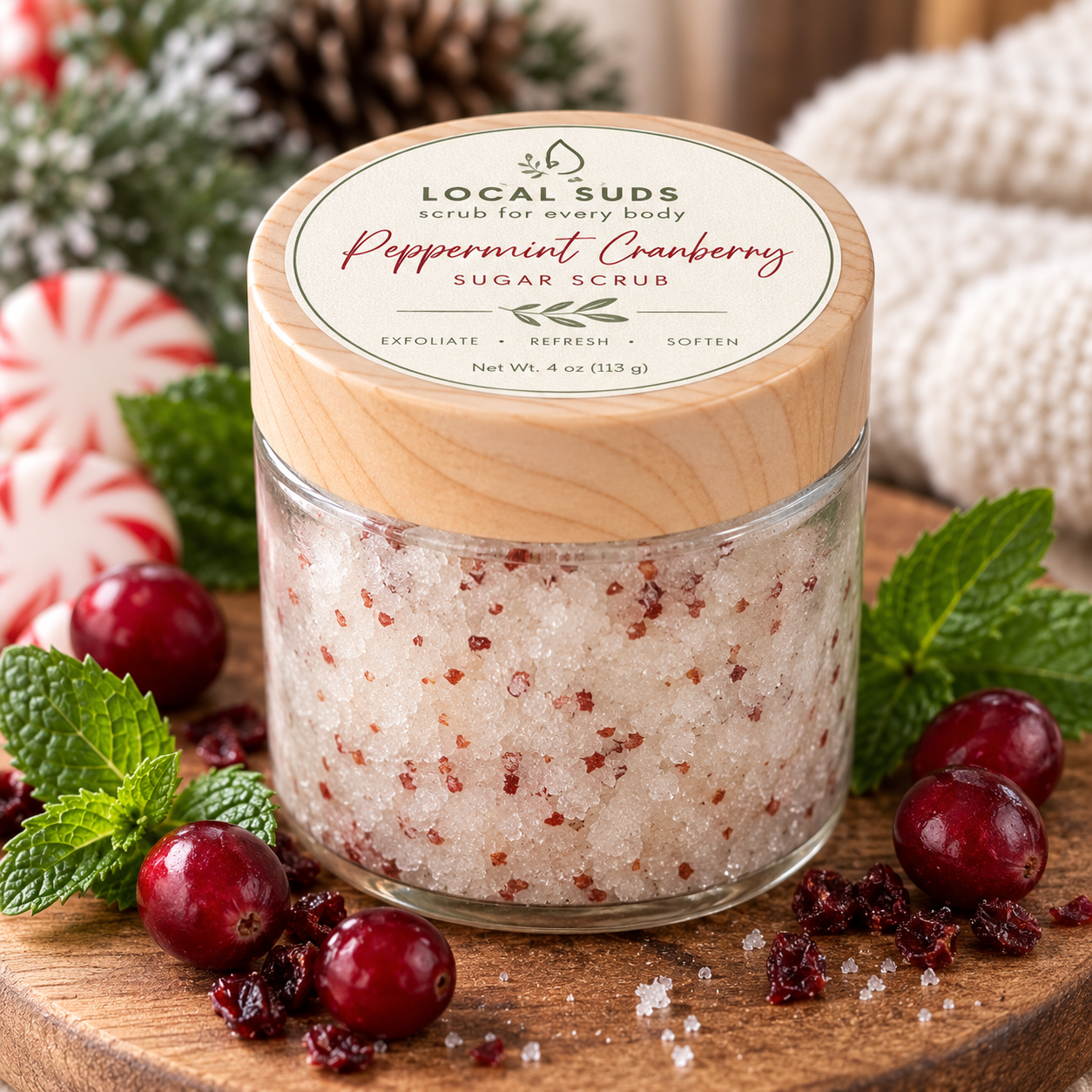 Peppermint Cranberry Sugar Scrub