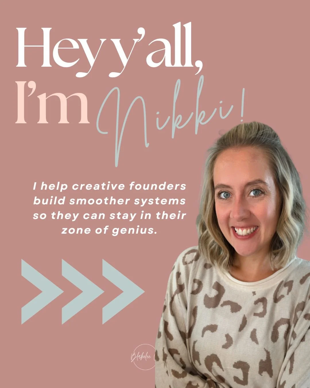 Hey y&rsquo;all, I&rsquo;m Nikki! 👋🏻
The systems-loving, coffee-fueled creative behind BlakeleeCo.

I started this business because I saw how many incredible founders were losing their spark trying to juggle everything.

You didn&rsquo;t start your