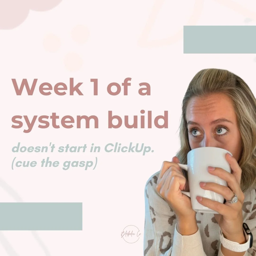 Here's what week 1 of a ClickUp system build actually looks like:

&rarr; Intake call to understand your business, your team, and how you think
&rarr; Mapping out your workflows before touching ClickUp at all
&rarr; Building the structure around your