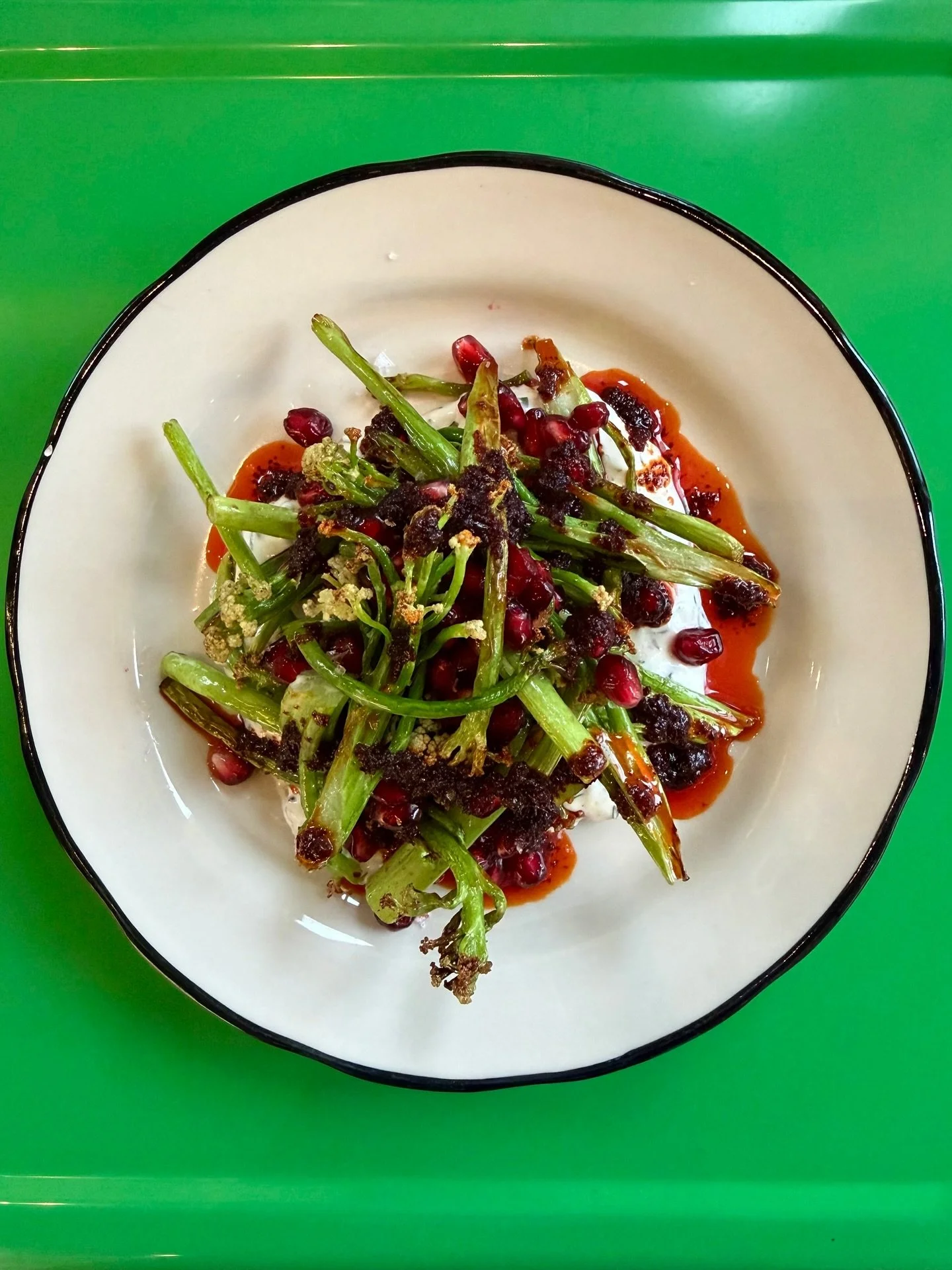 Sweetstem cauliflower with, labne, chili oil, pomegranate⚡️