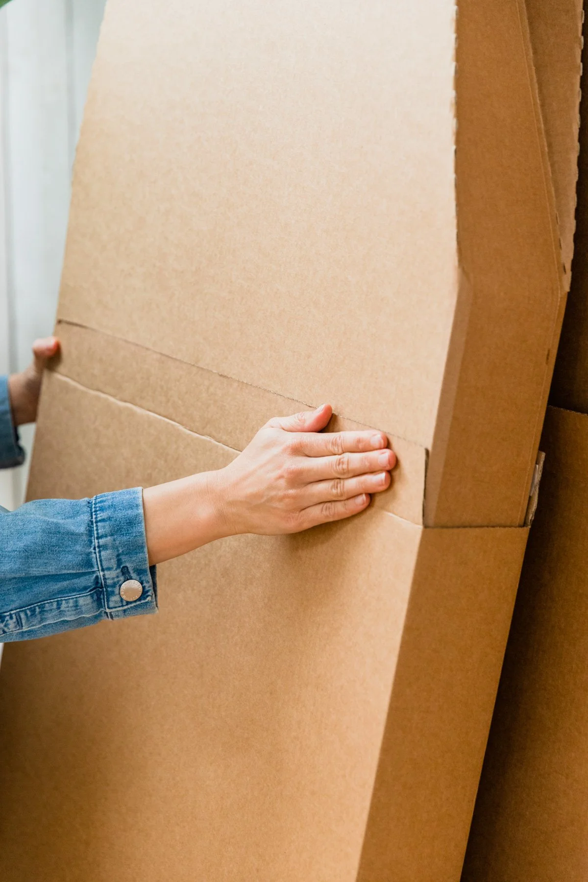Person holding large cardboard sheets