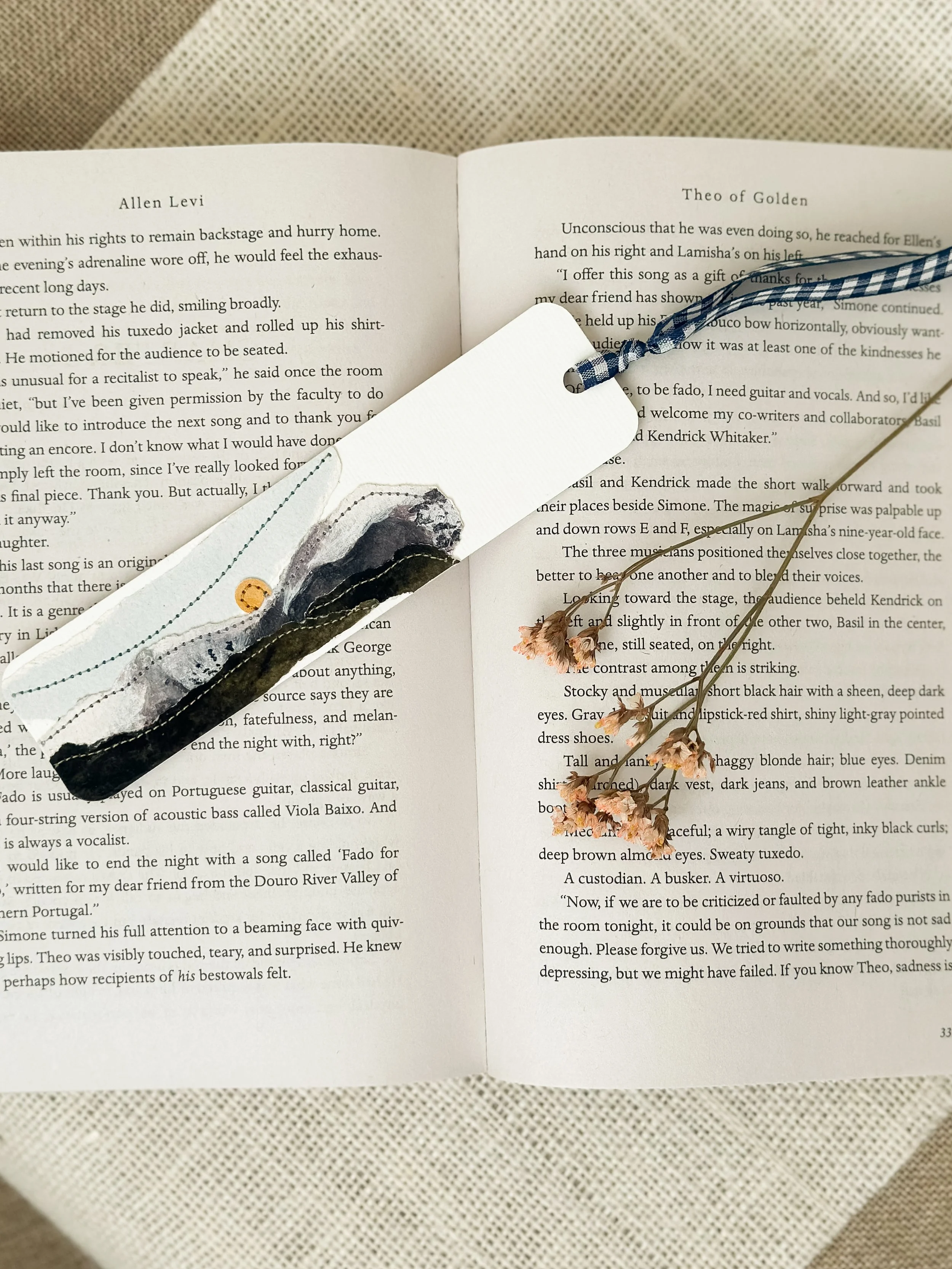 vista - handmade sewn watercolor bookmark