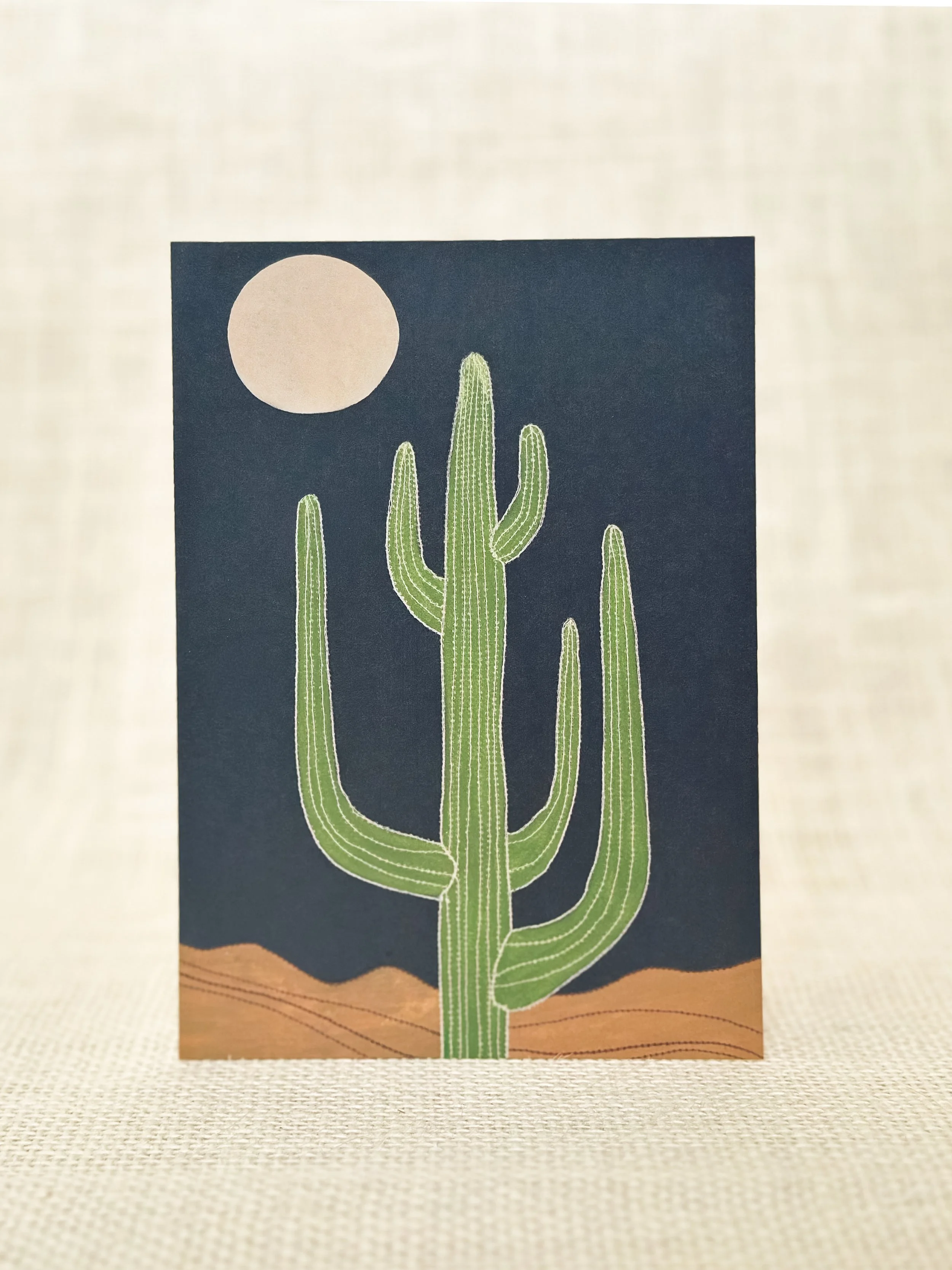 PM sewn saguaro - desert art print card