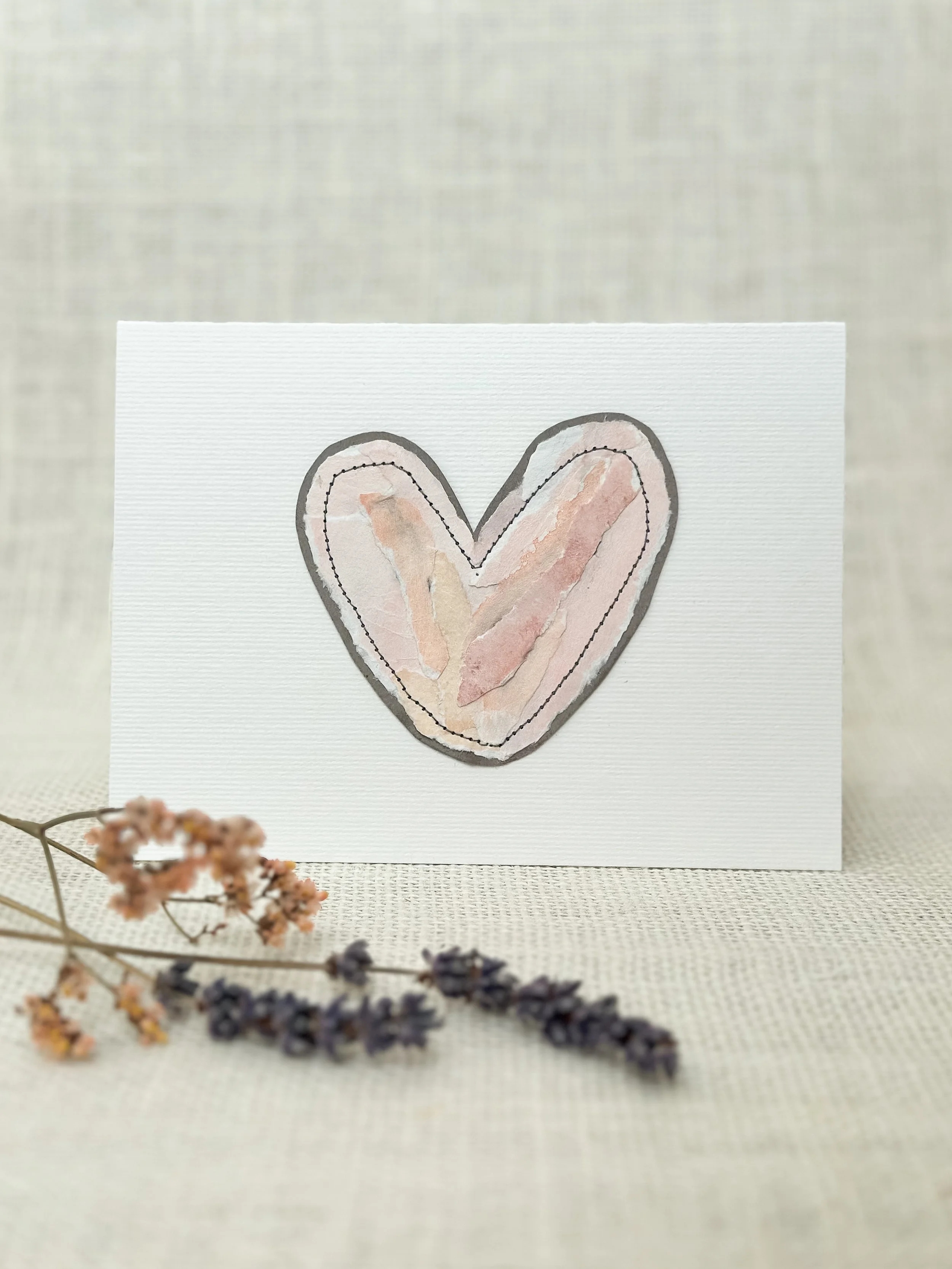 soft blush heart - sewn watercolor art card