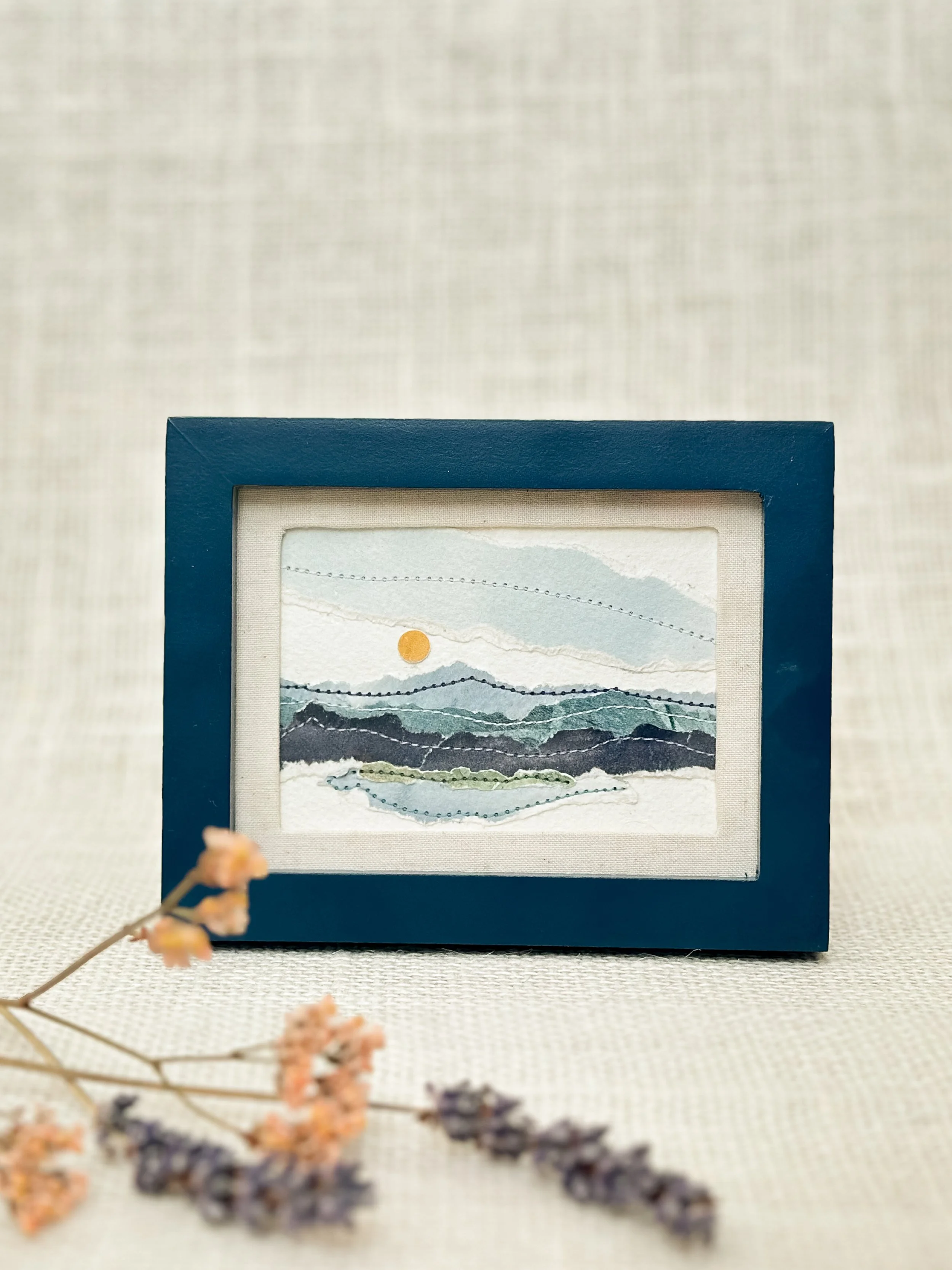alpine hike - mini framed sewn watercolor landscape