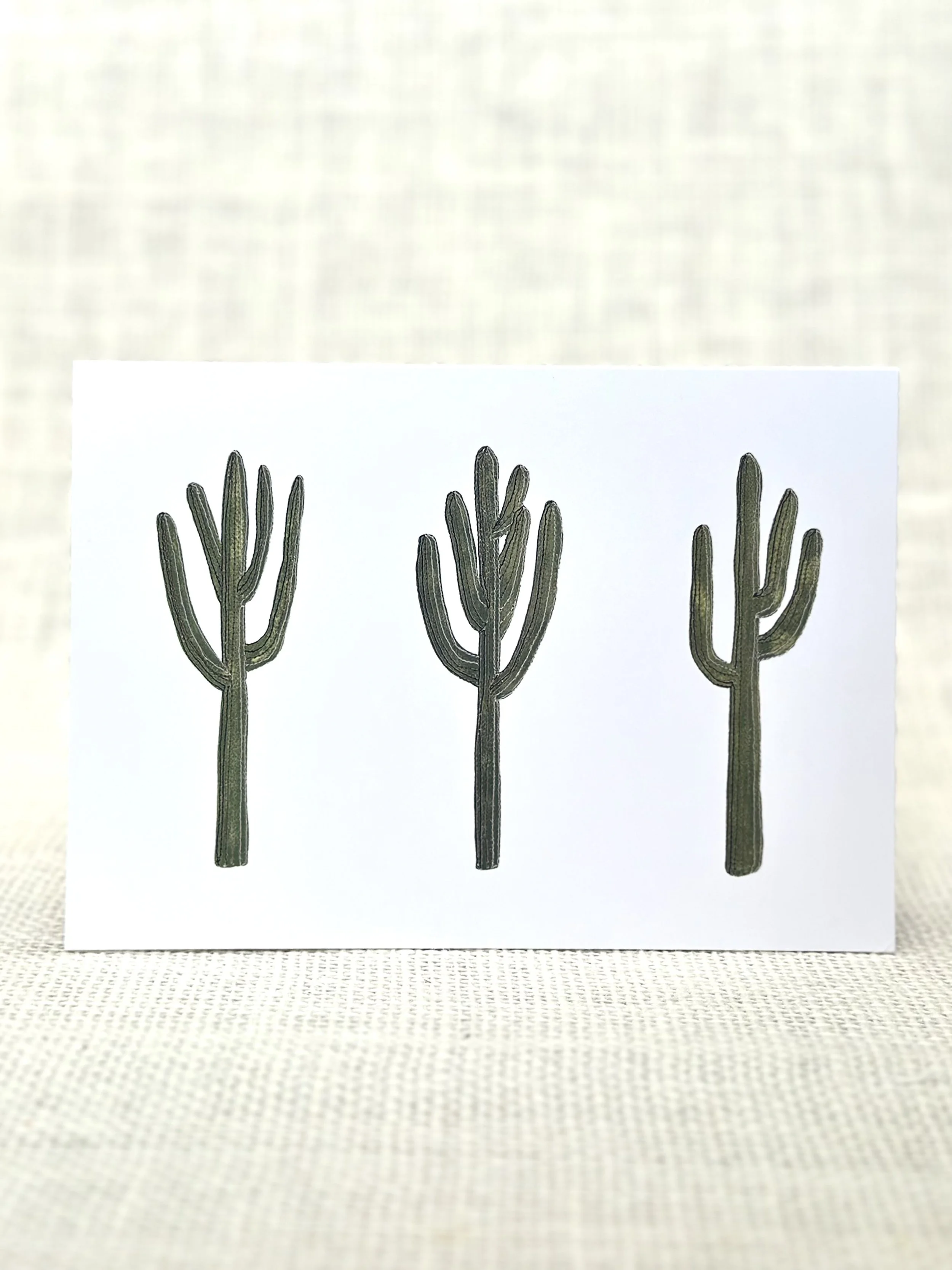 sewn saguaro trio - desert art print card