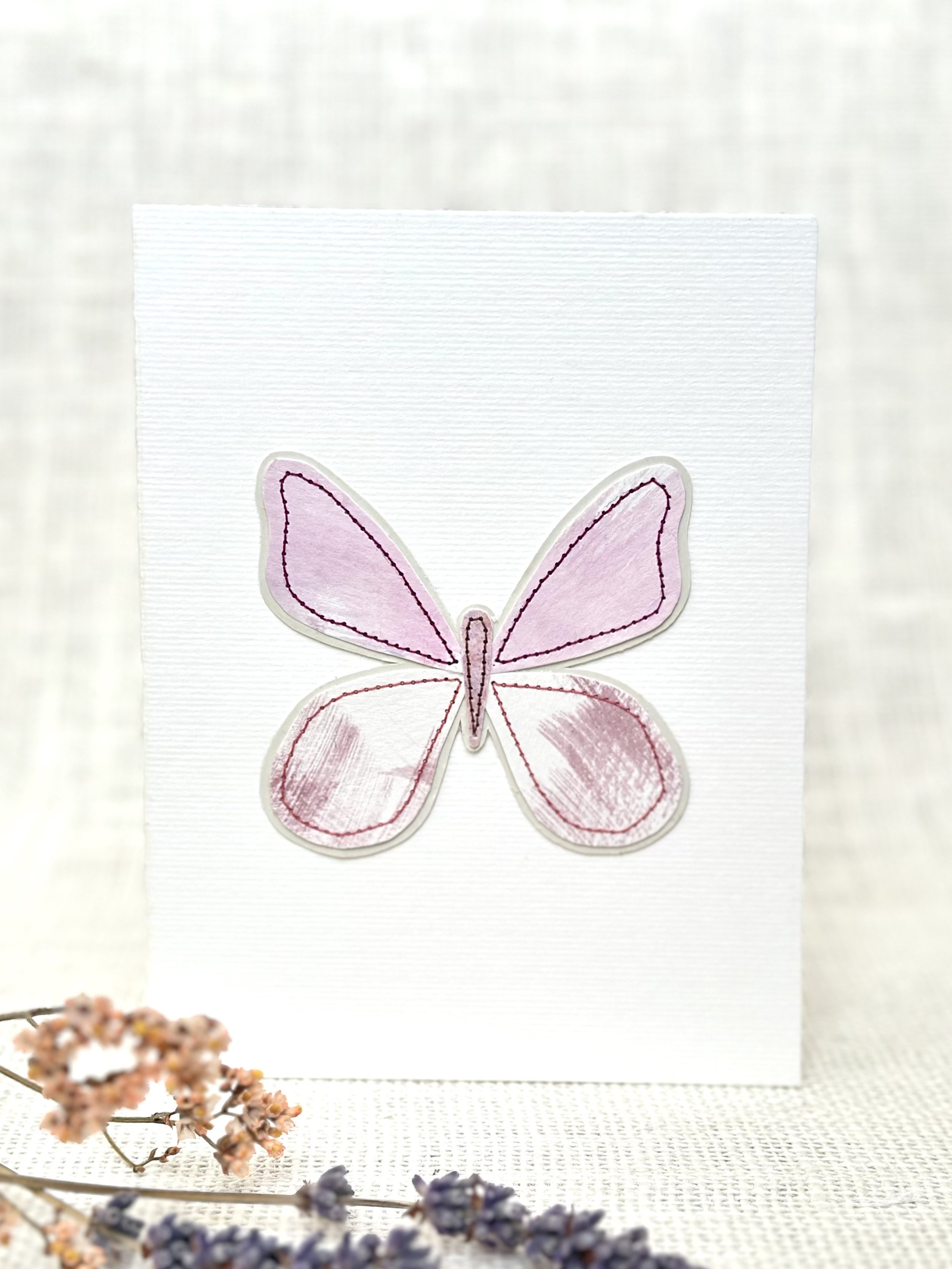 blush butterfly - sewn watercolor art card