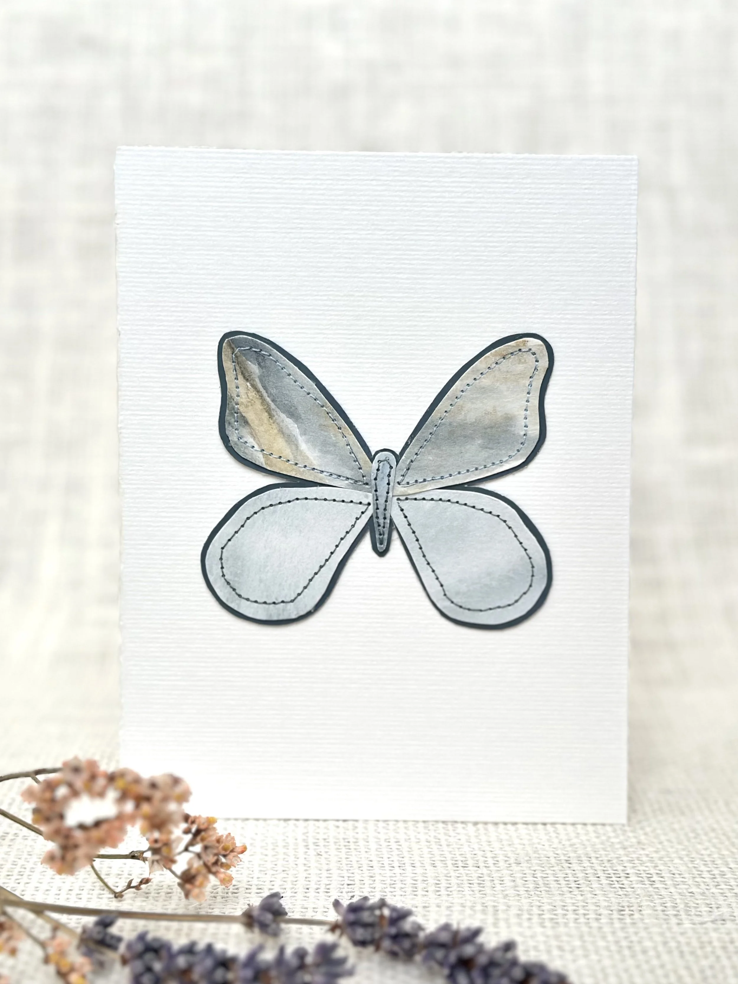 tranquility butterfly - sewn watercolor art card
