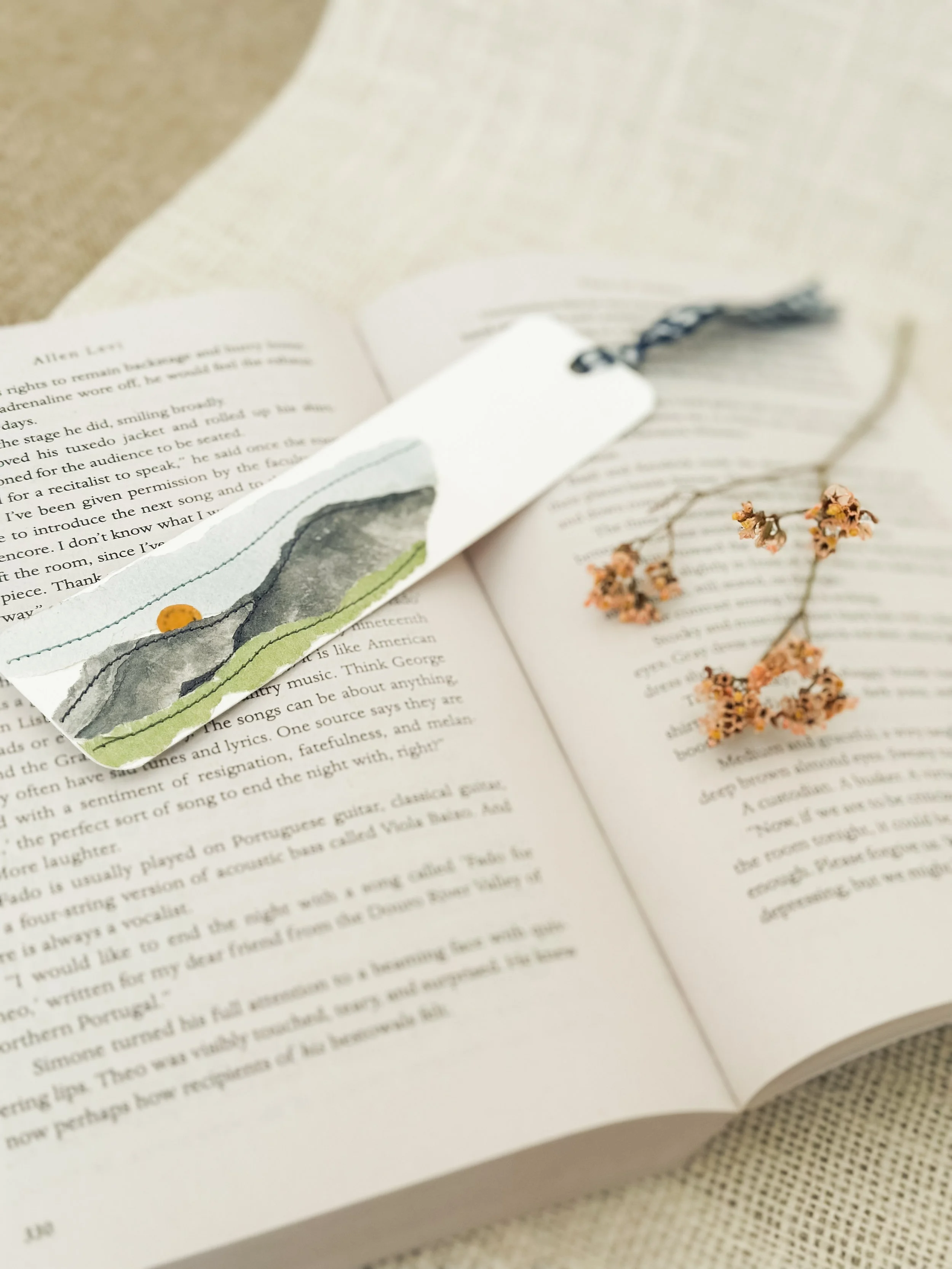 meadow - handmade sewn watercolor bookmark