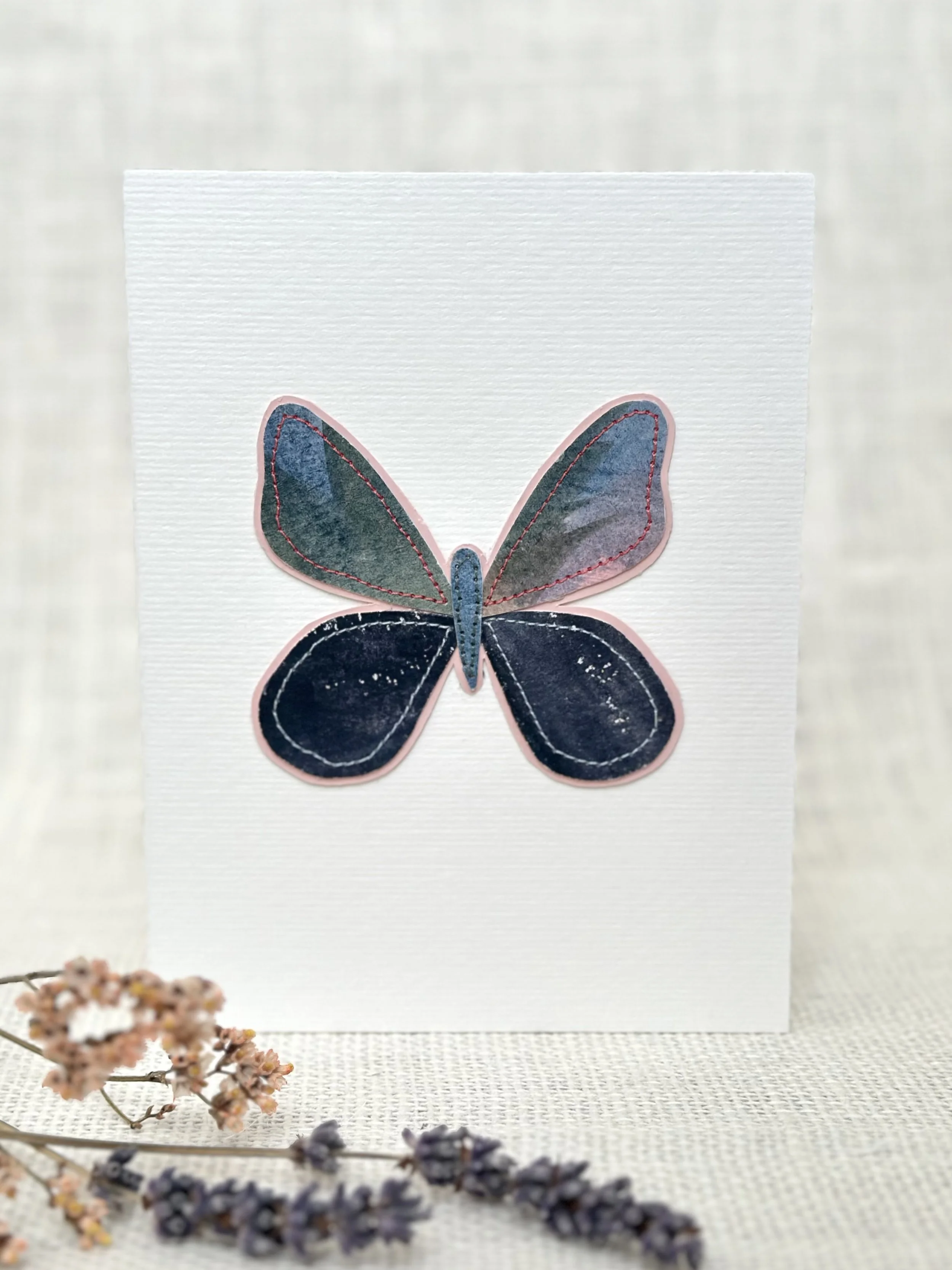 midnight butterfly - sewn watercolor art card