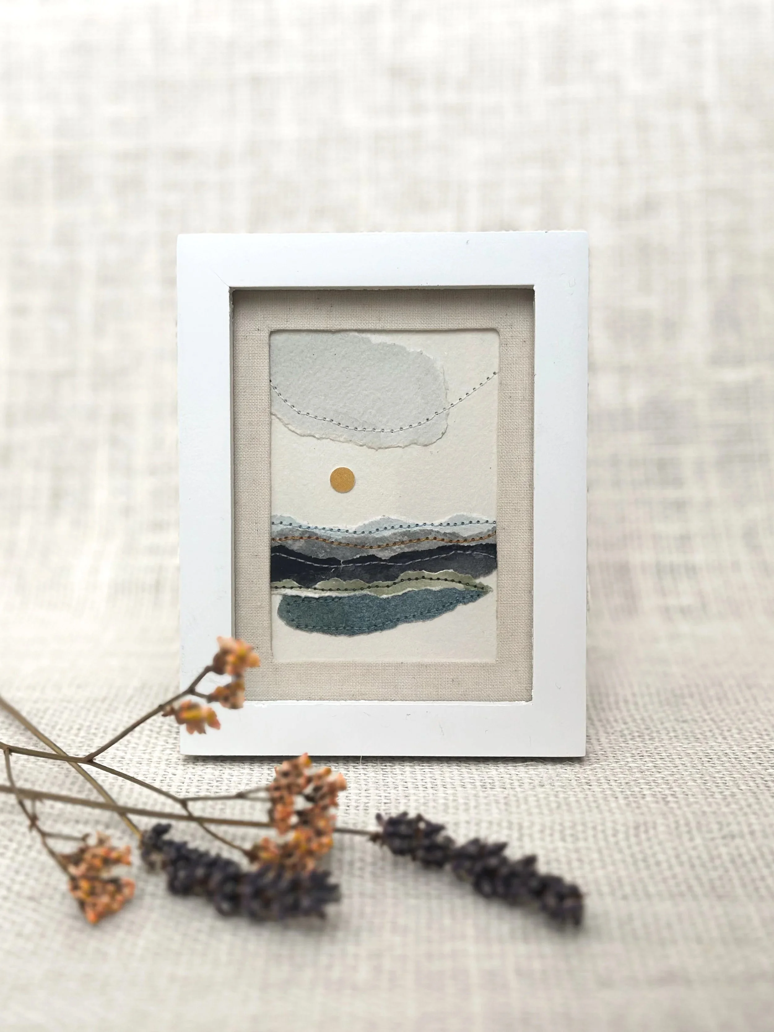 north ridge - mini framed sewn watercolor landscape