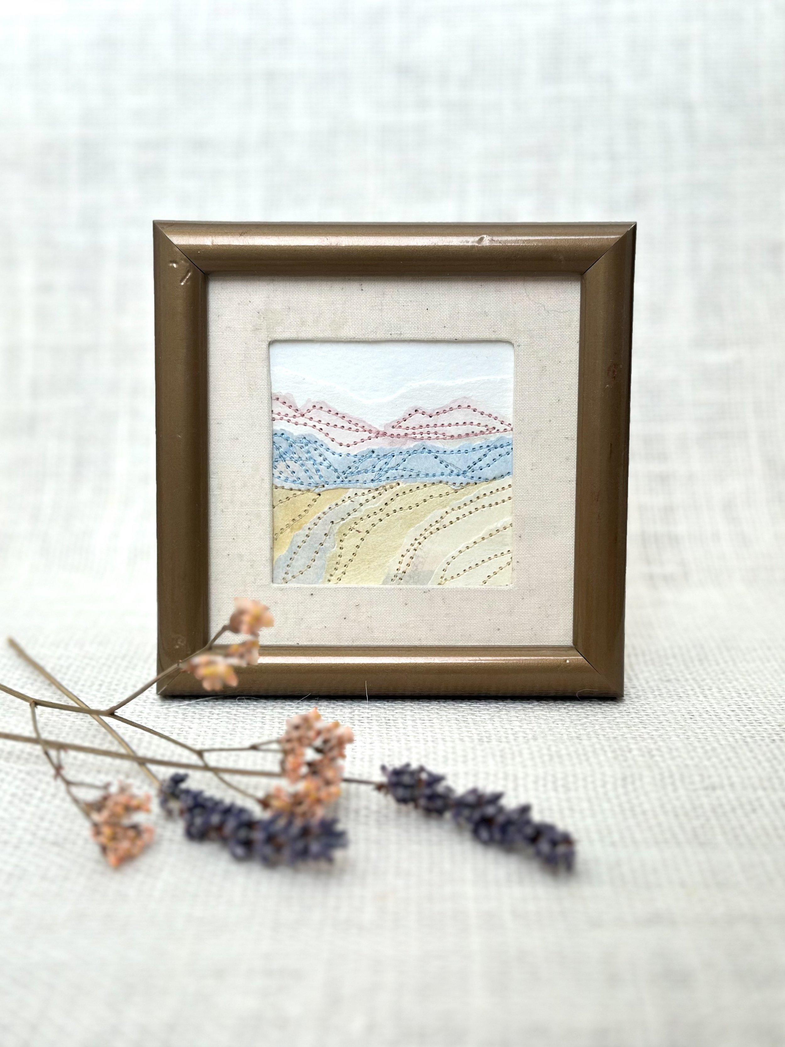 high desert - mini framed sewn watercolor landscape