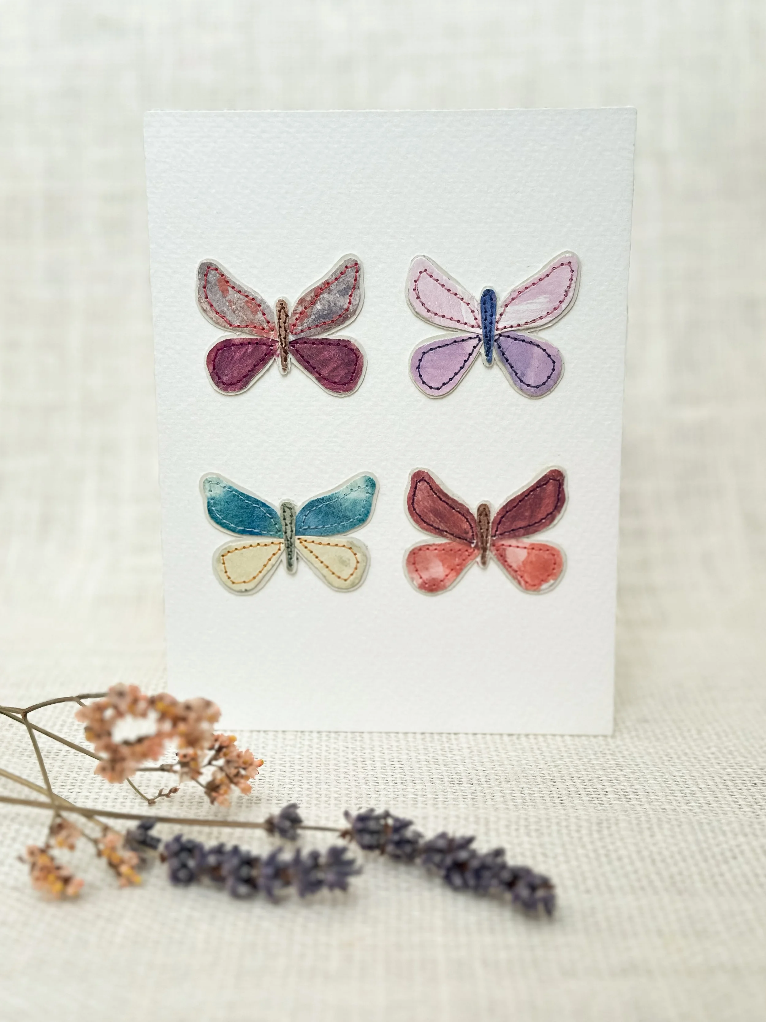 flutter - sewn watercolor art card