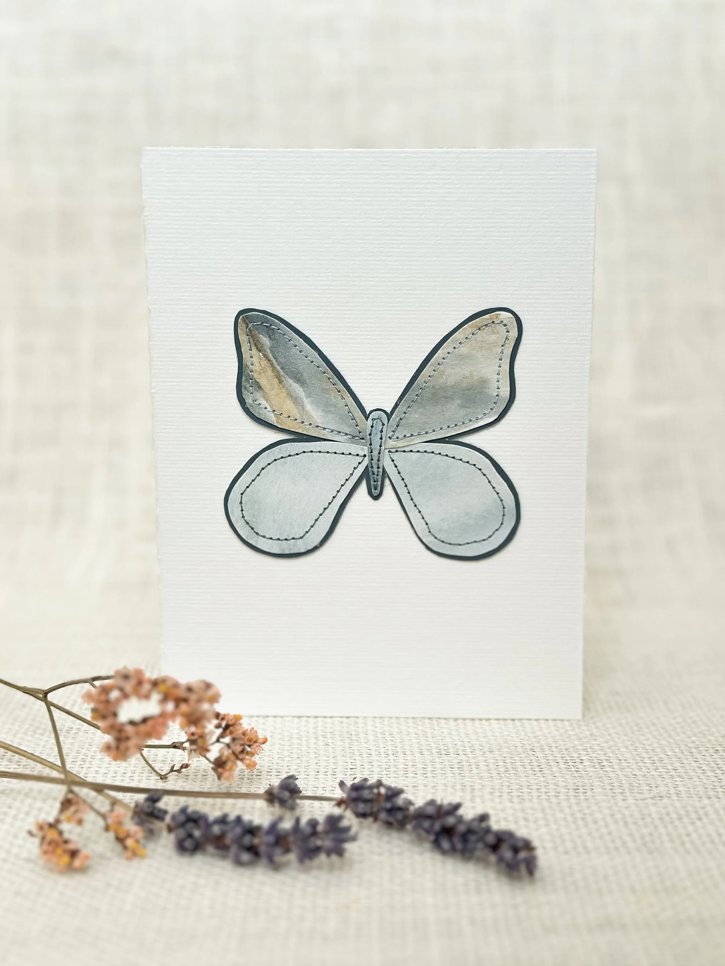 tranquility butterfly - sewn watercolor art card