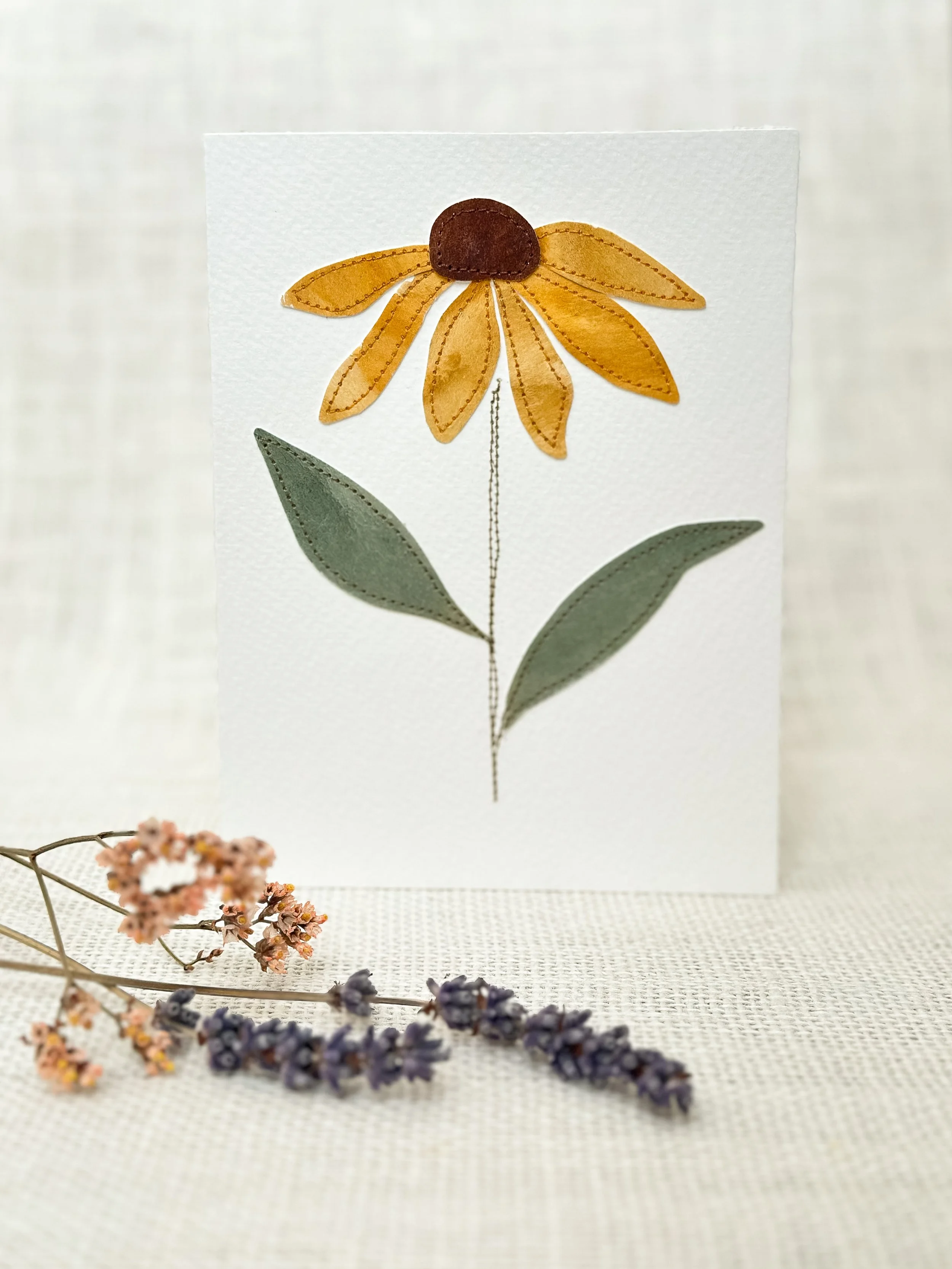 yellow wildflower - sewn watercolor art card