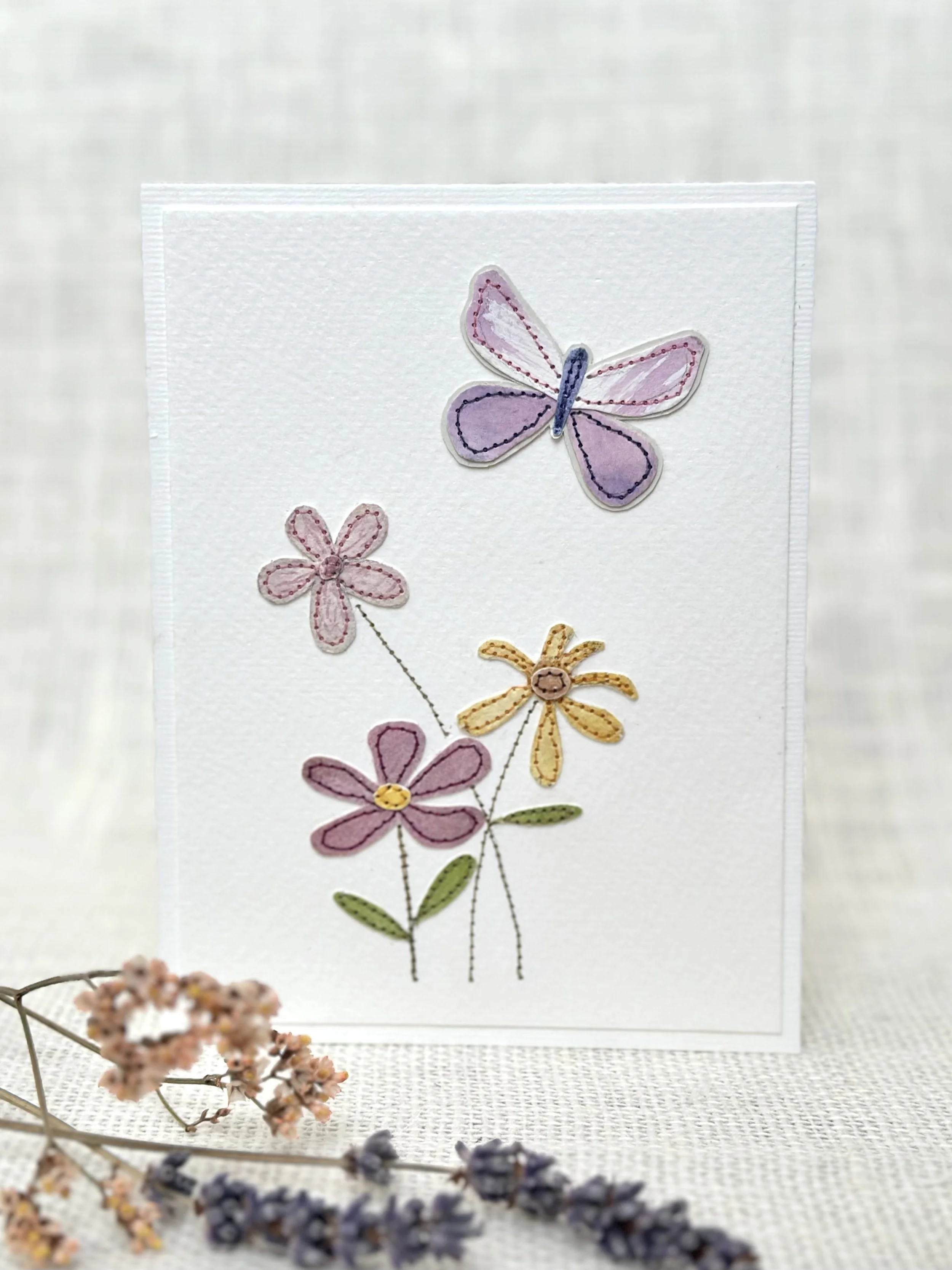 wildflower hike - sewn watercolor art card