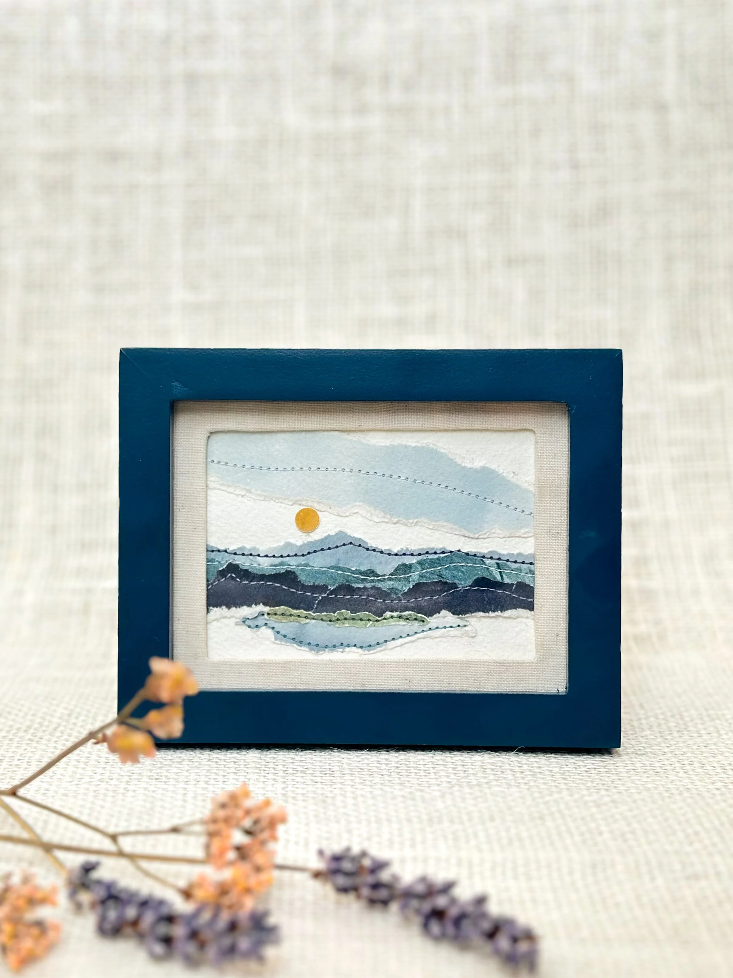 alpine hike - mini framed sewn watercolor landscape