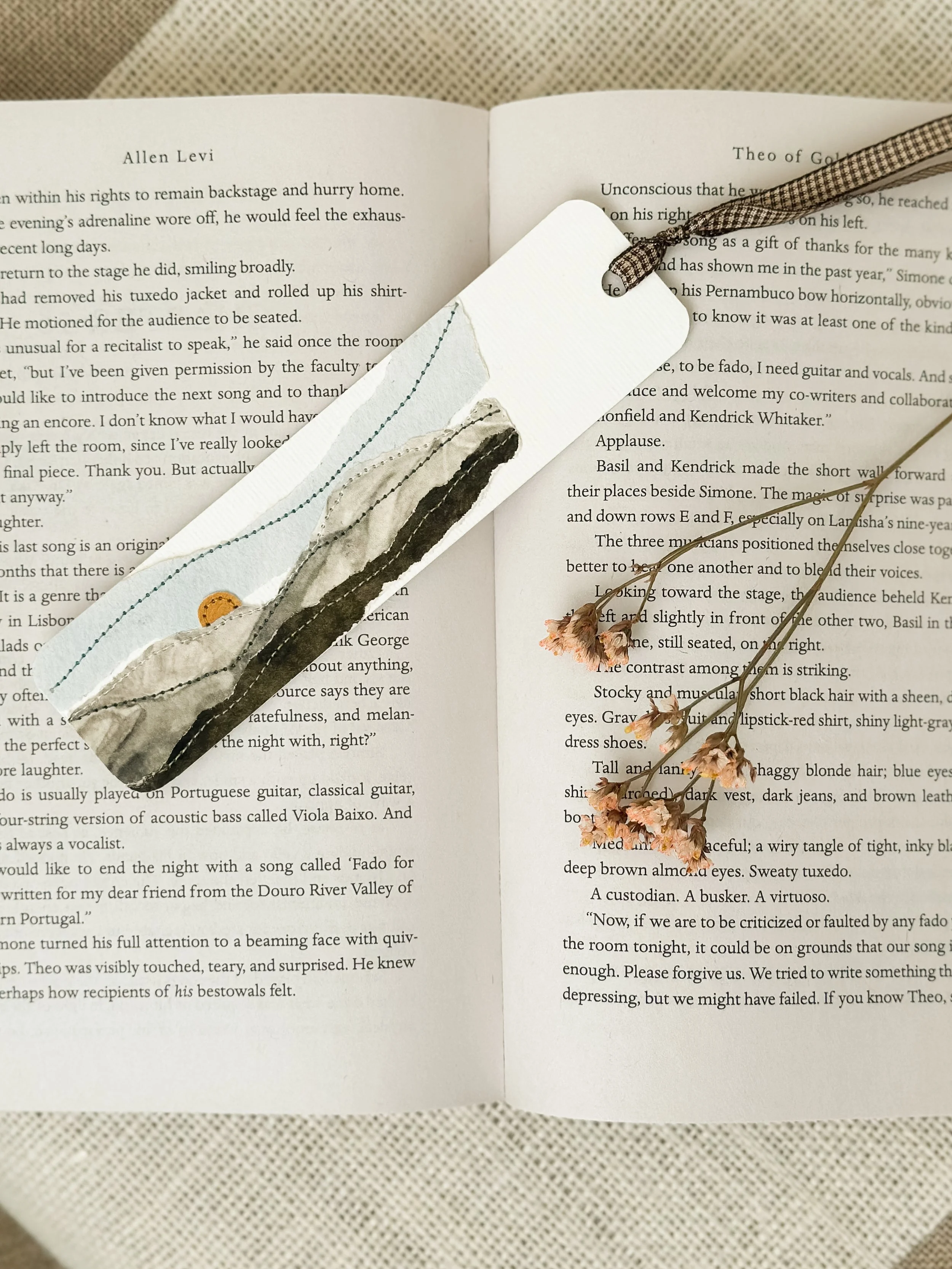 range - handmade sewn watercolor bookmark