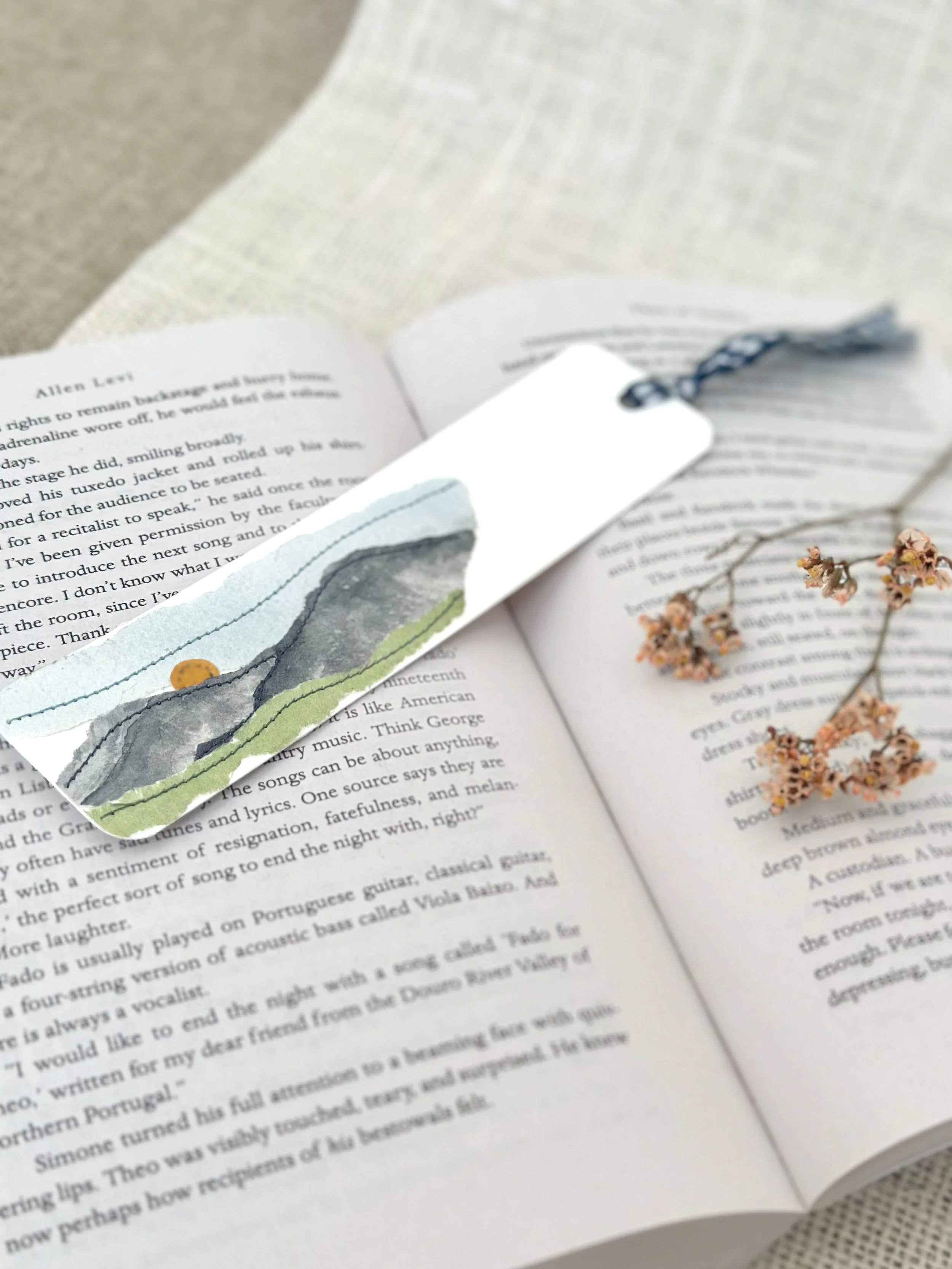 meadow - handmade sewn watercolor bookmark