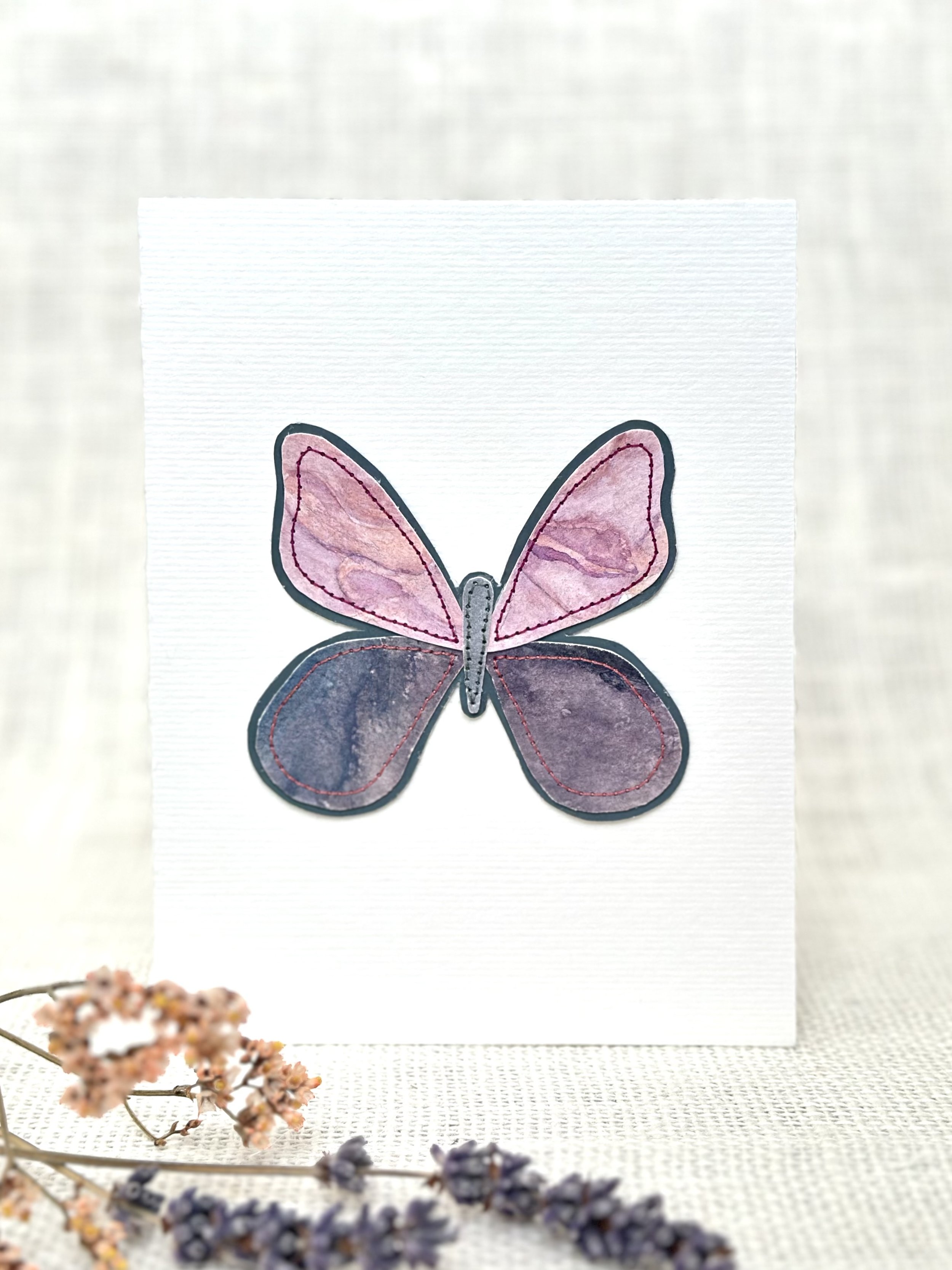 galaxy butterfly - sewn watercolor art card