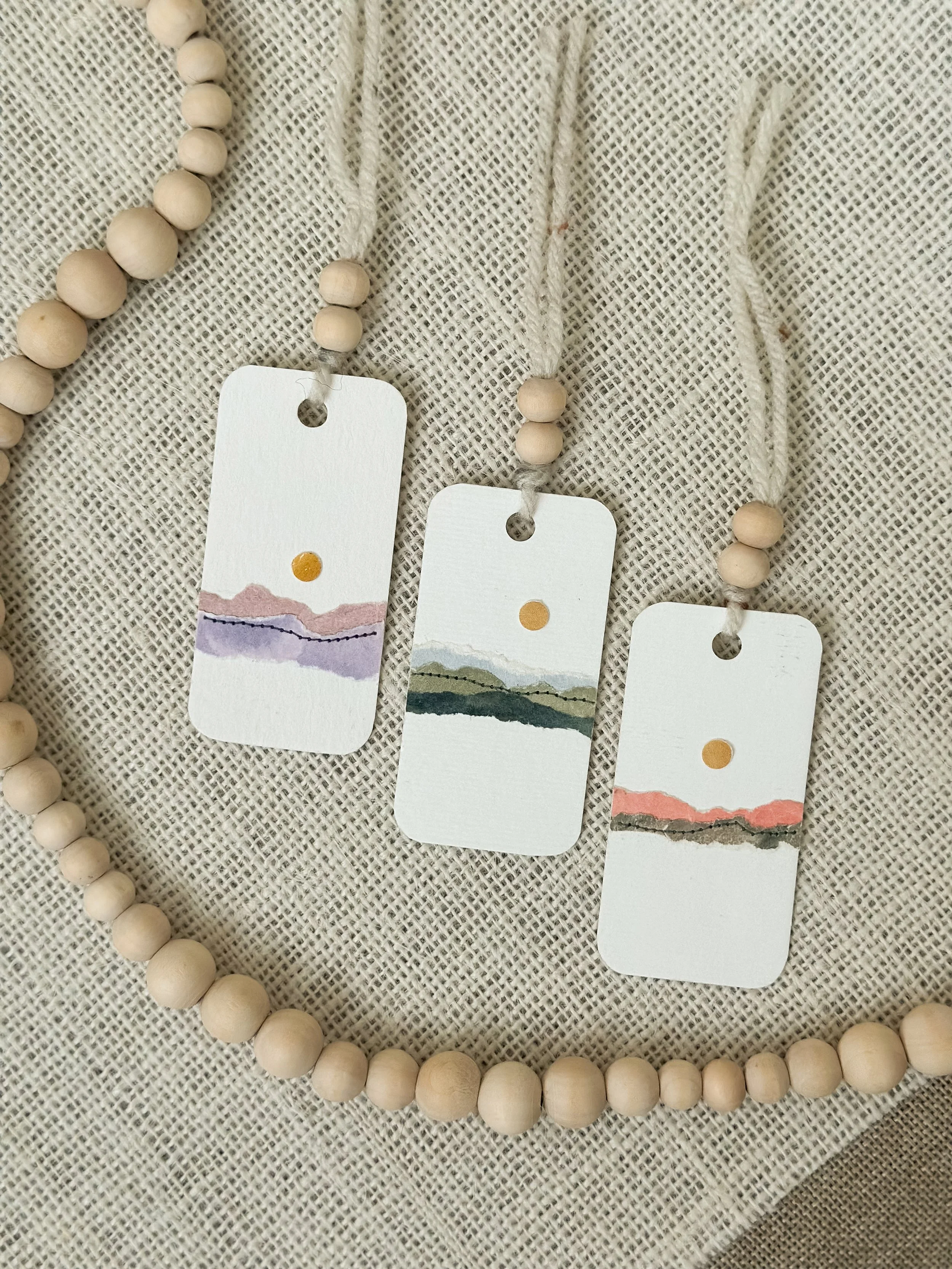 linger - handmade sewn watercolor gift tag set