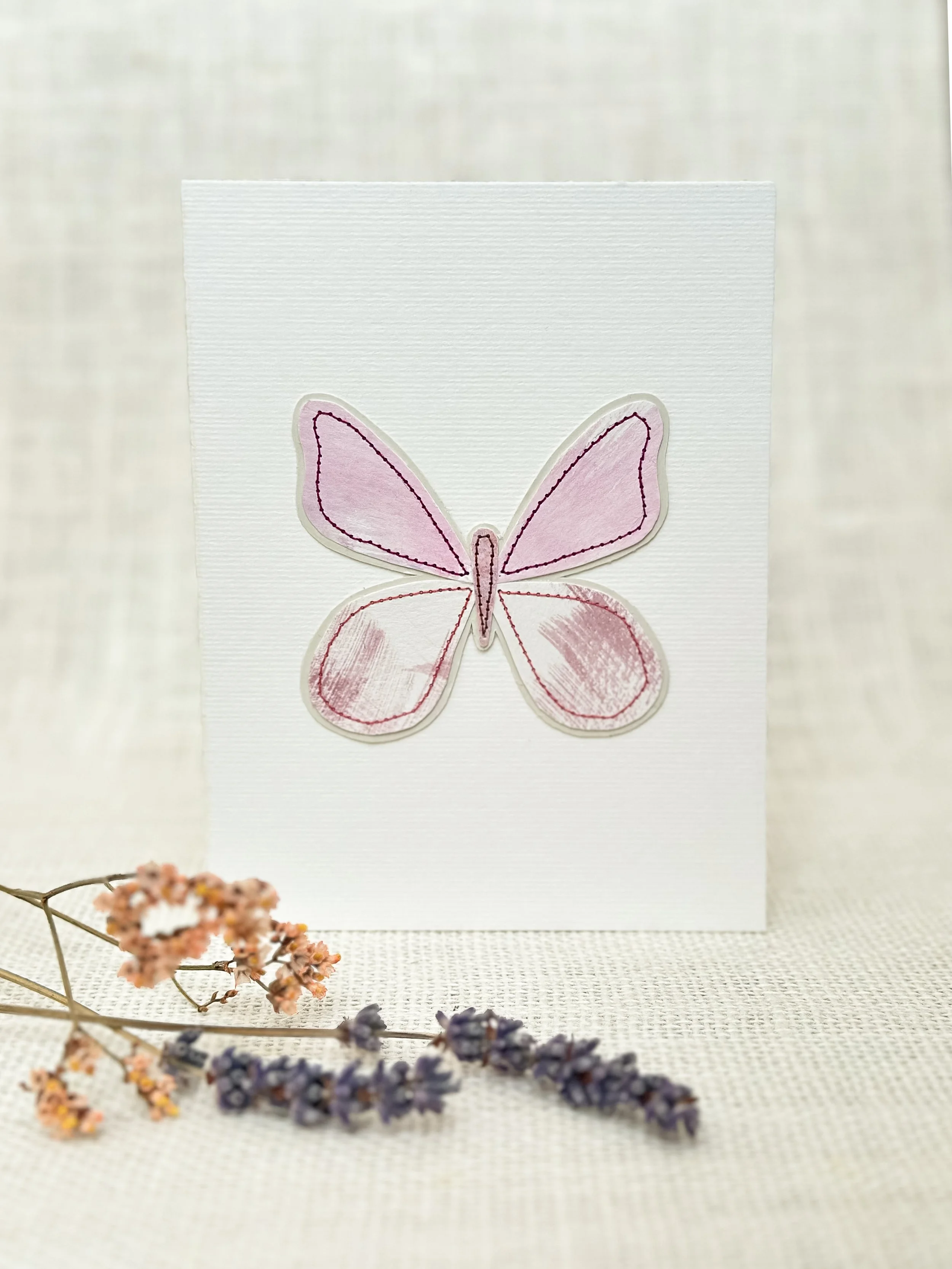 blush butterfly - sewn watercolor art card