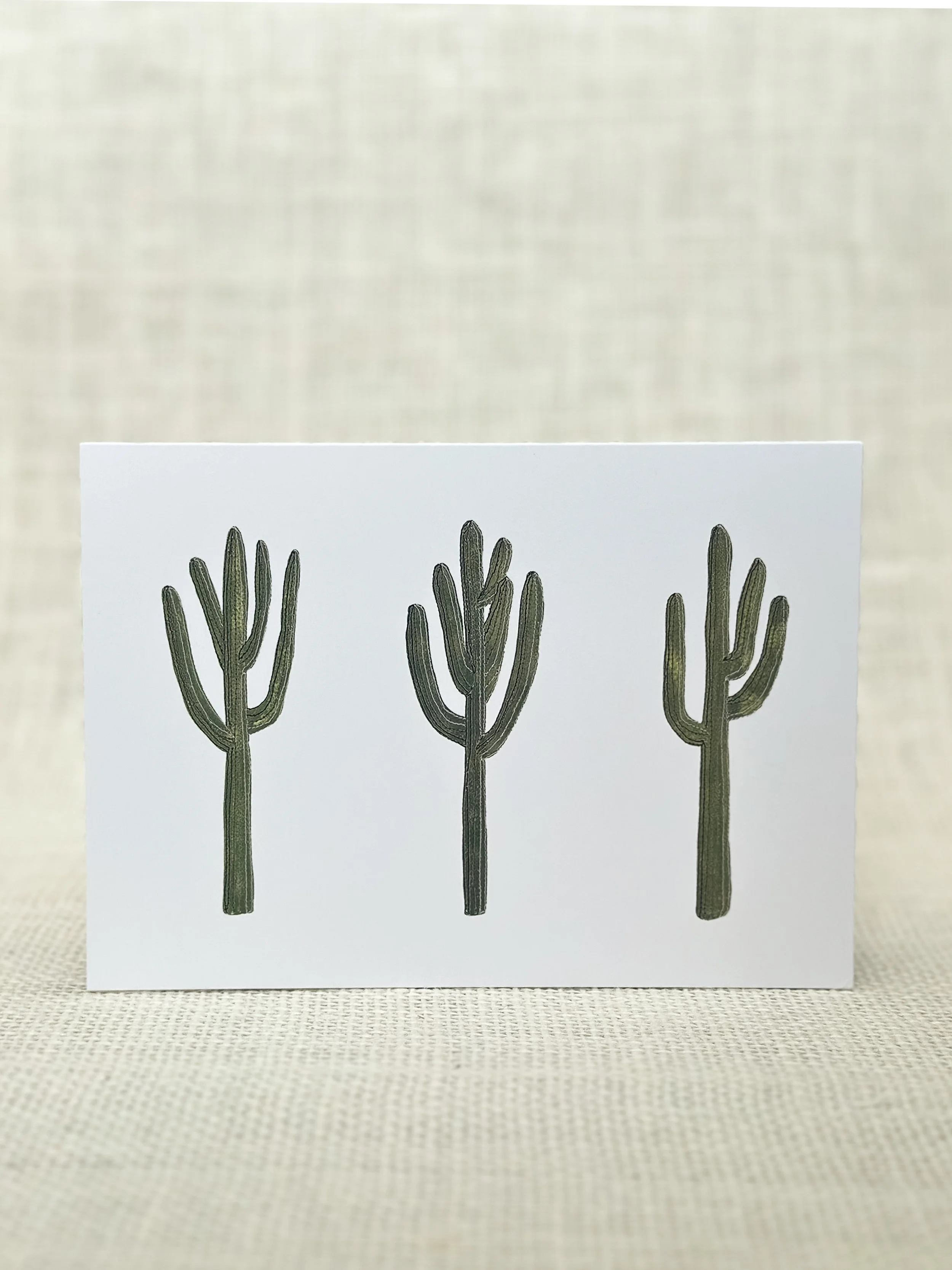 sewn saguaro trio - desert art print card