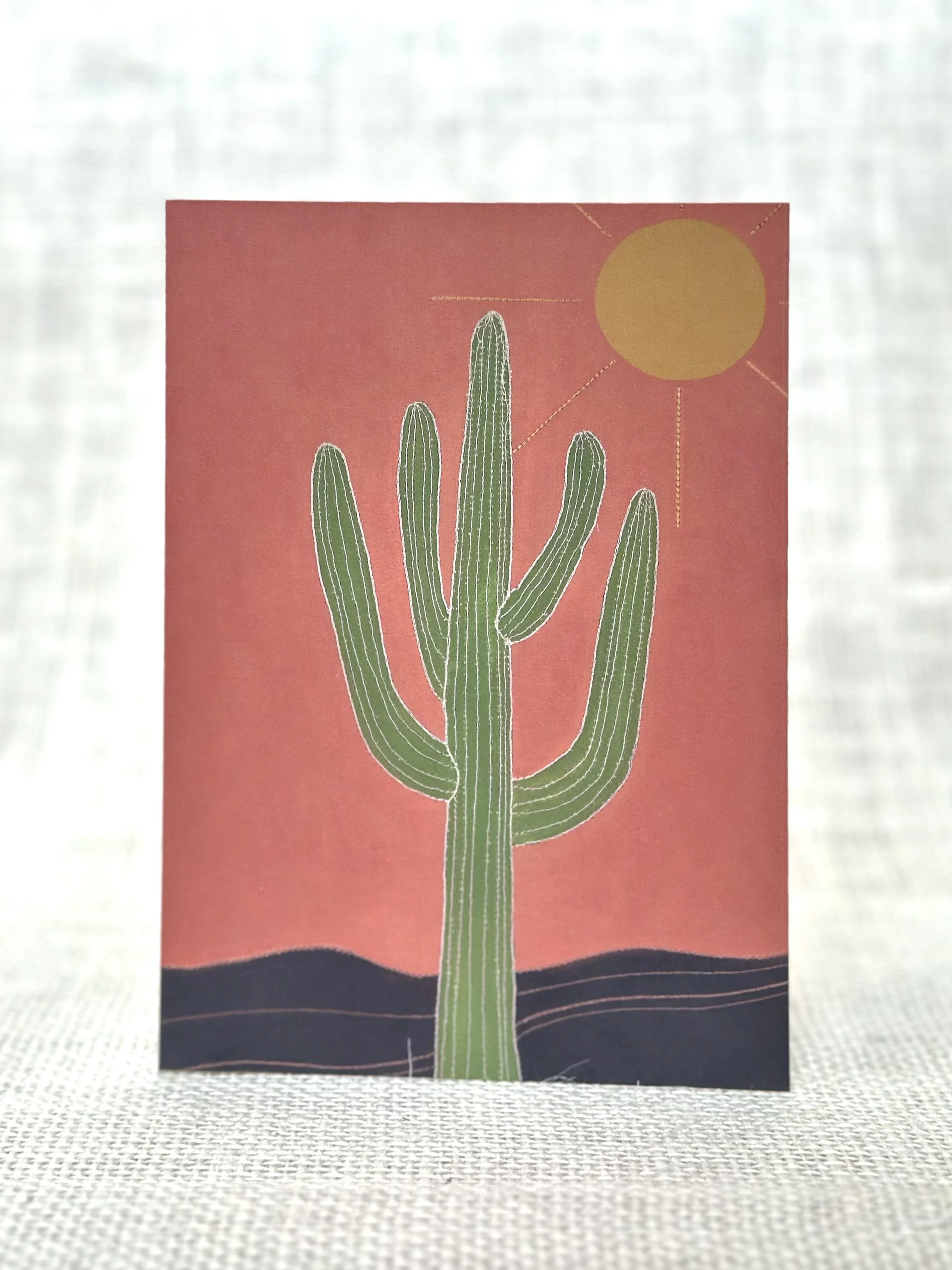 AM sewn saguaro - desert art print card