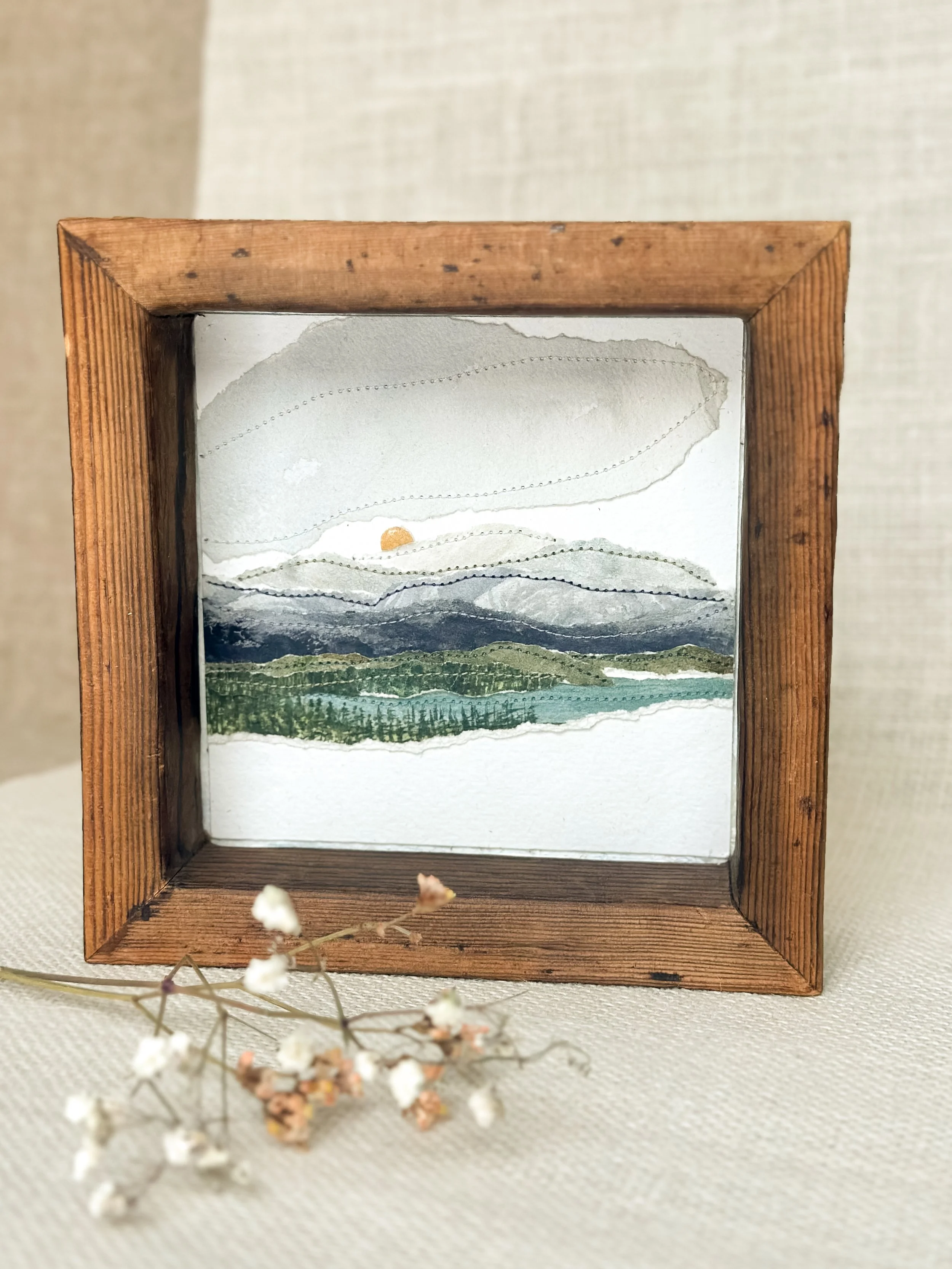 high country - mini framed sewn watercolor landscape