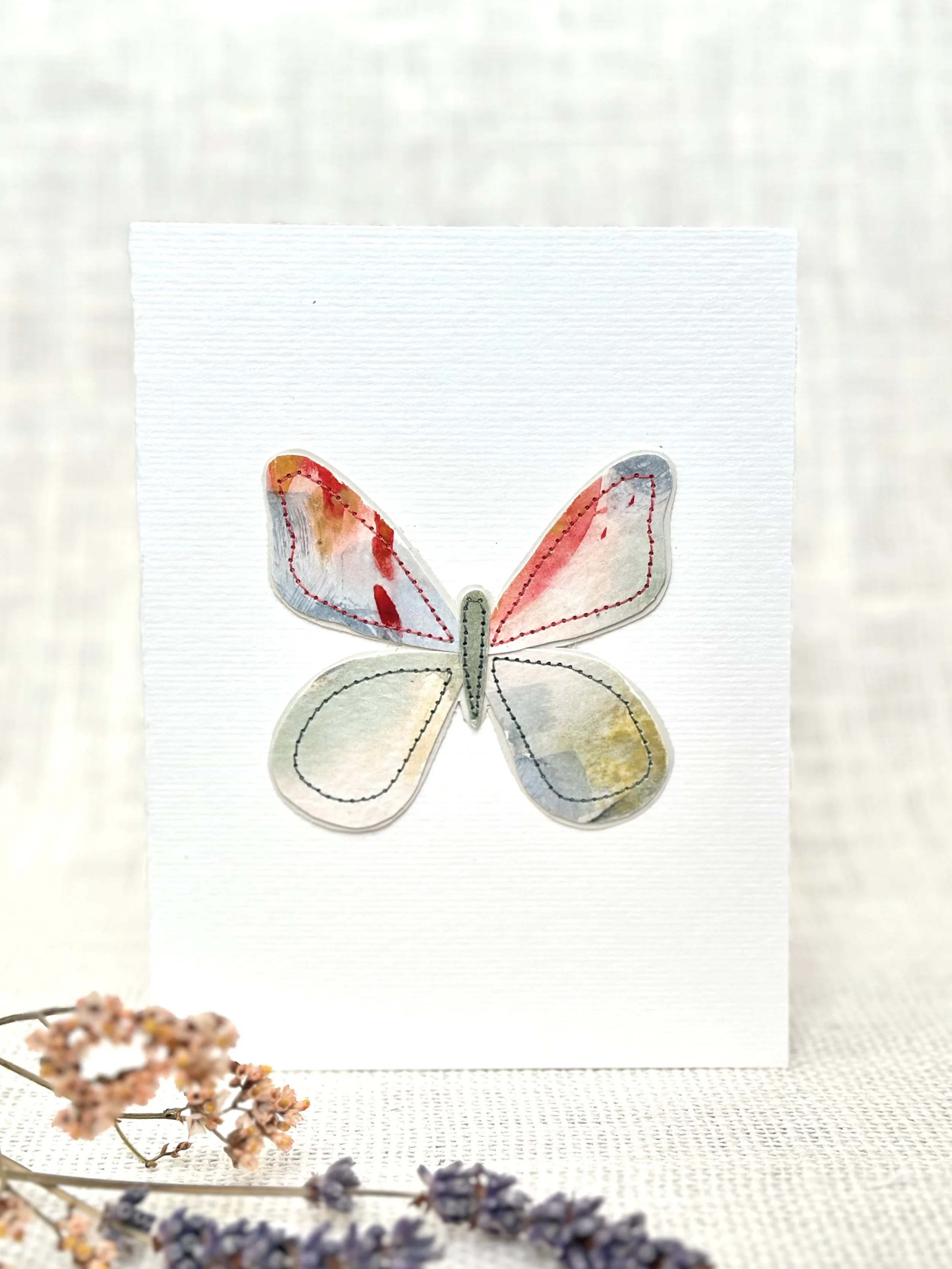 sunrise butterfly - sewn watercolor art card