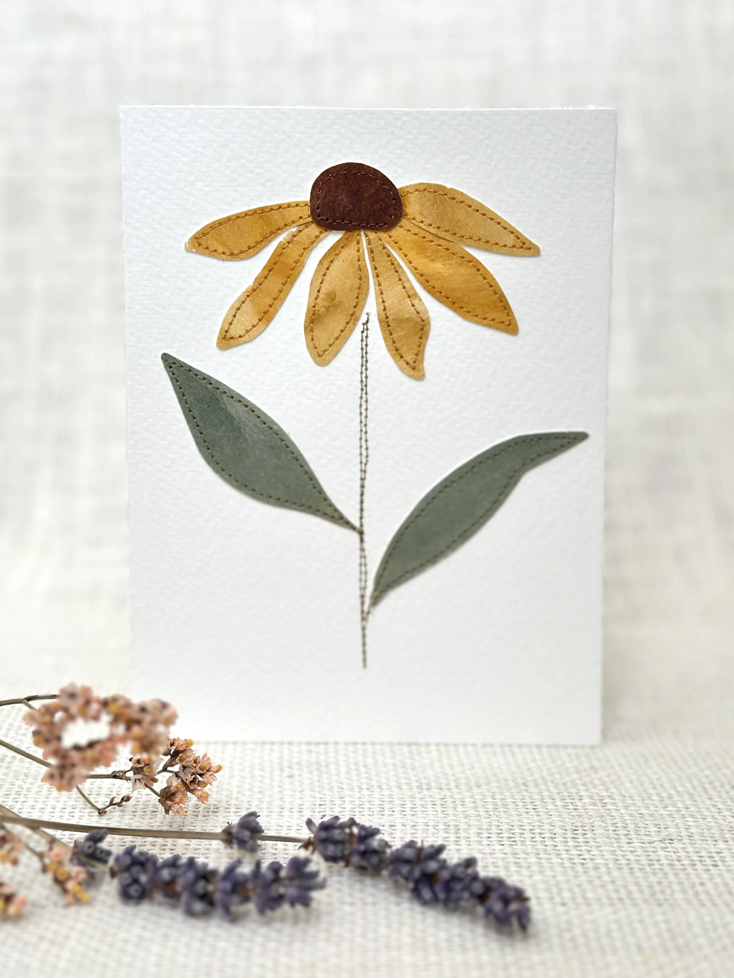 yellow wildflower - sewn watercolor art card
