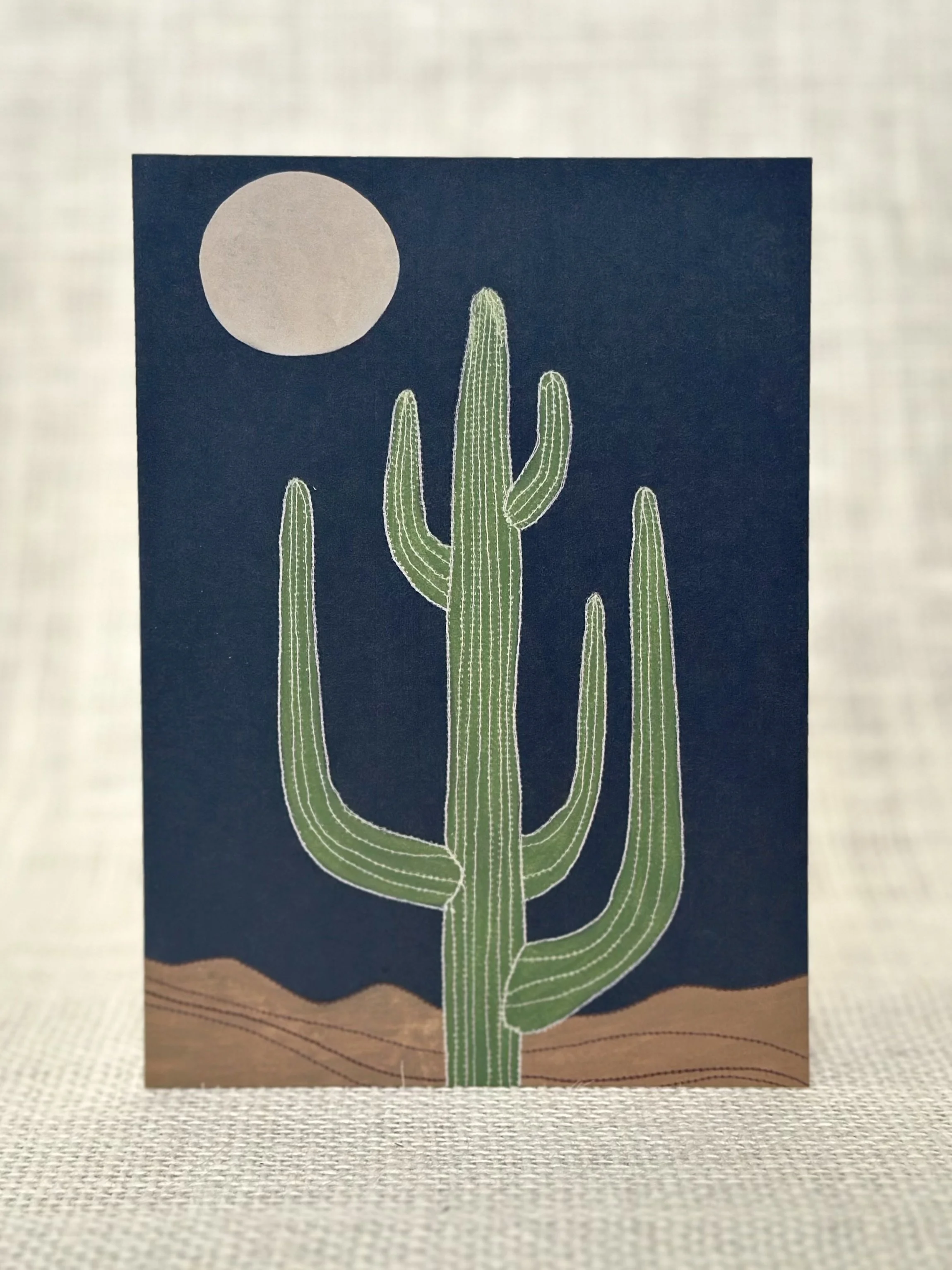 PM sewn saguaro - desert art print card