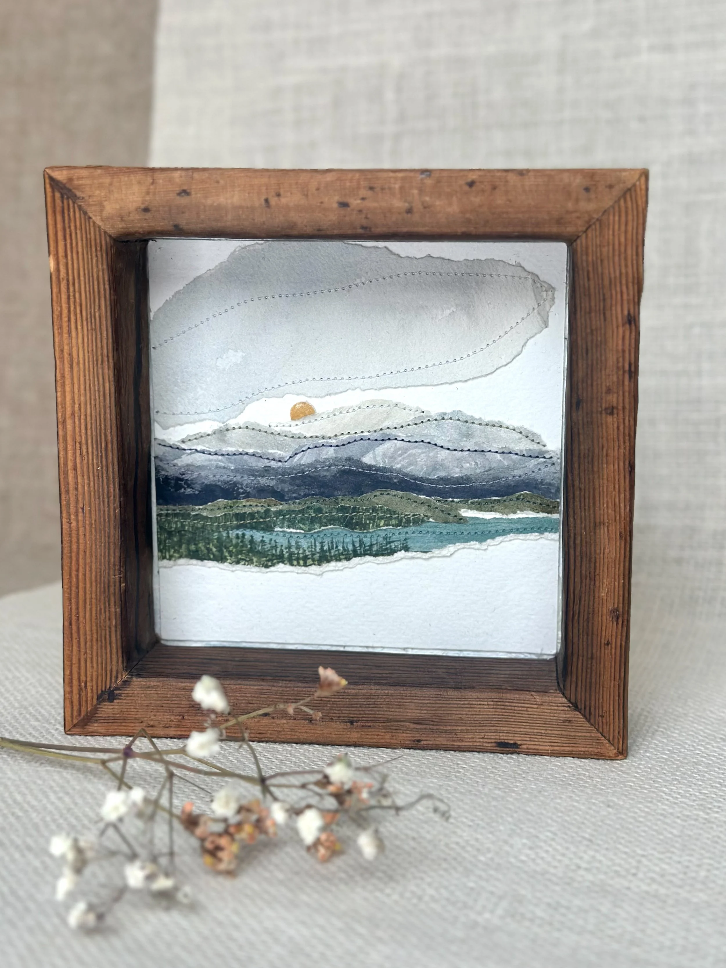 high country - mini framed sewn watercolor landscape