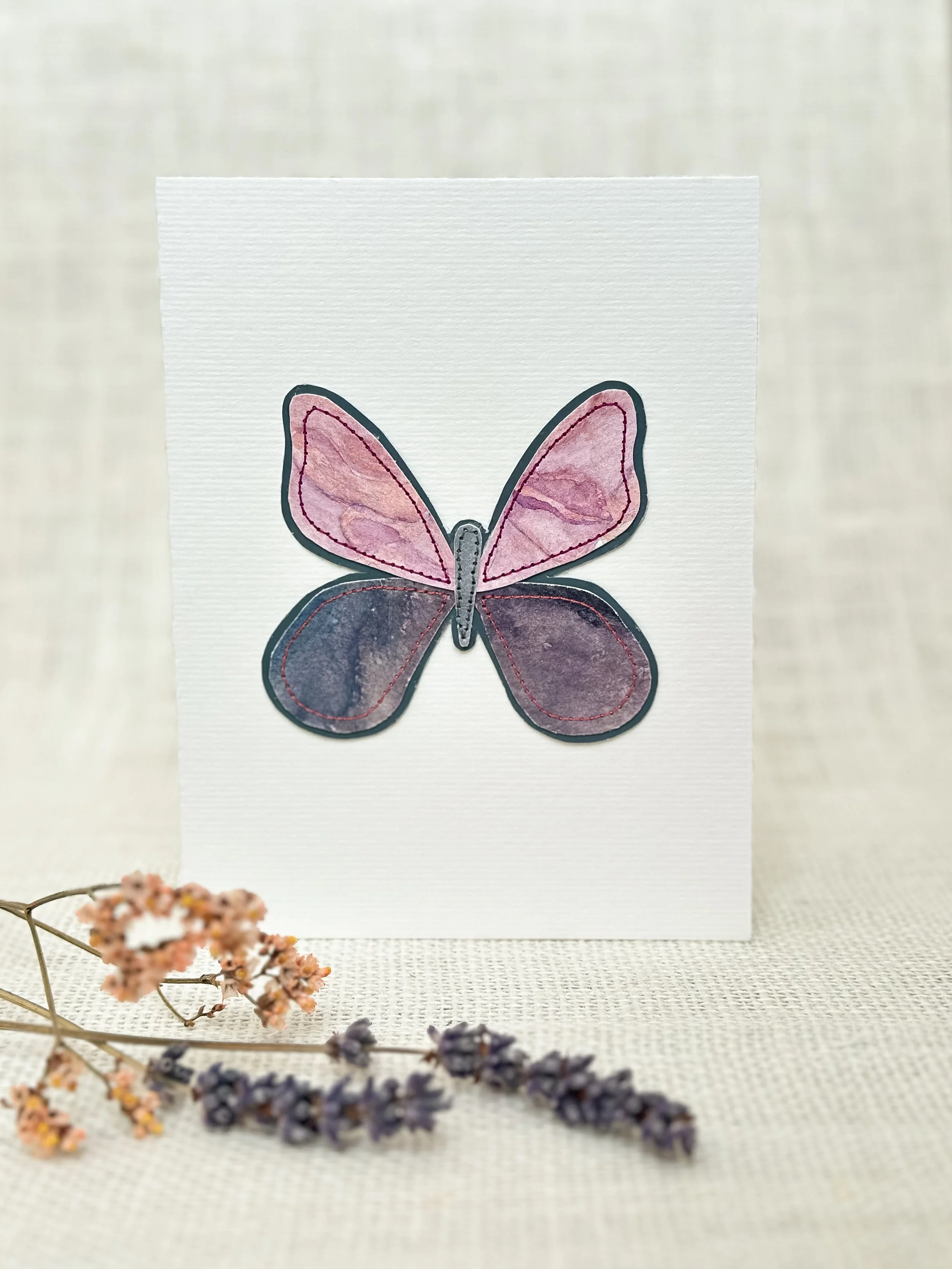 galaxy butterfly - sewn watercolor art card