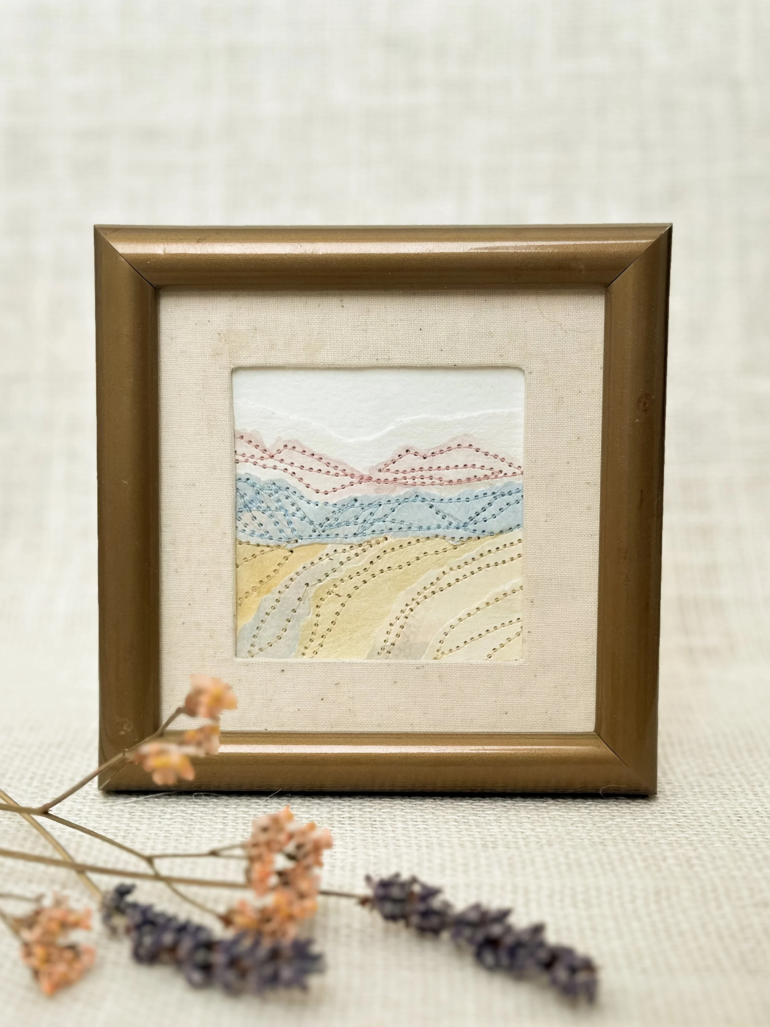 high desert - mini framed sewn watercolor landscape