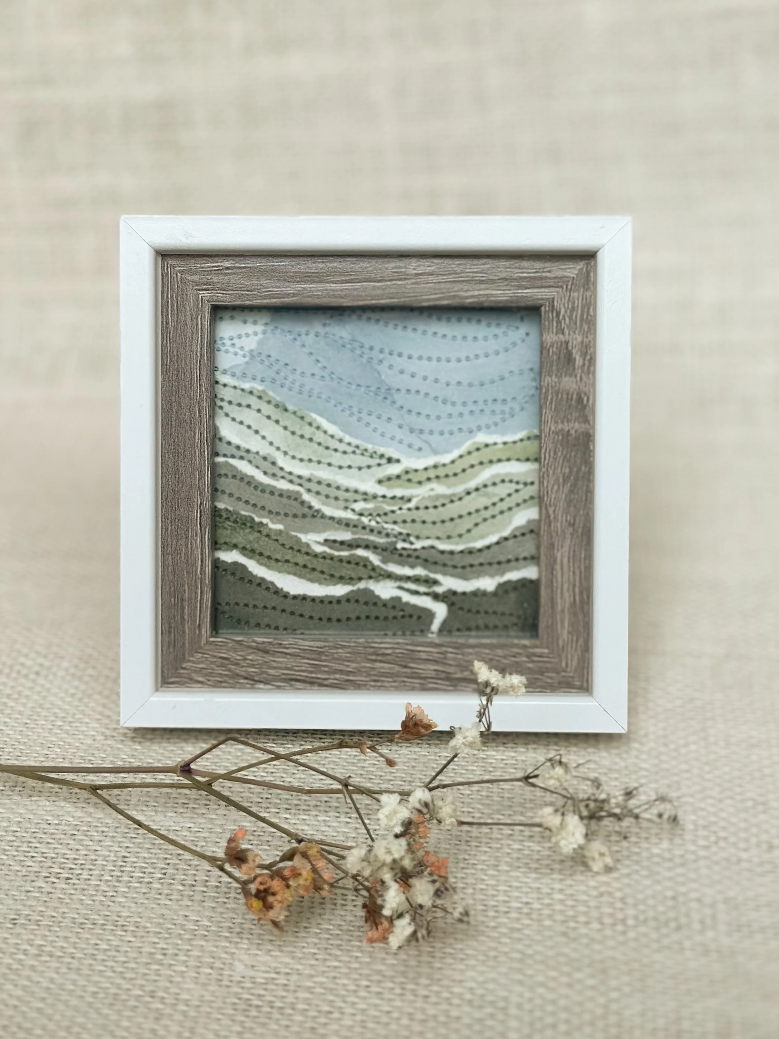 evening ridge lines - mini framed sewn watercolor landscape