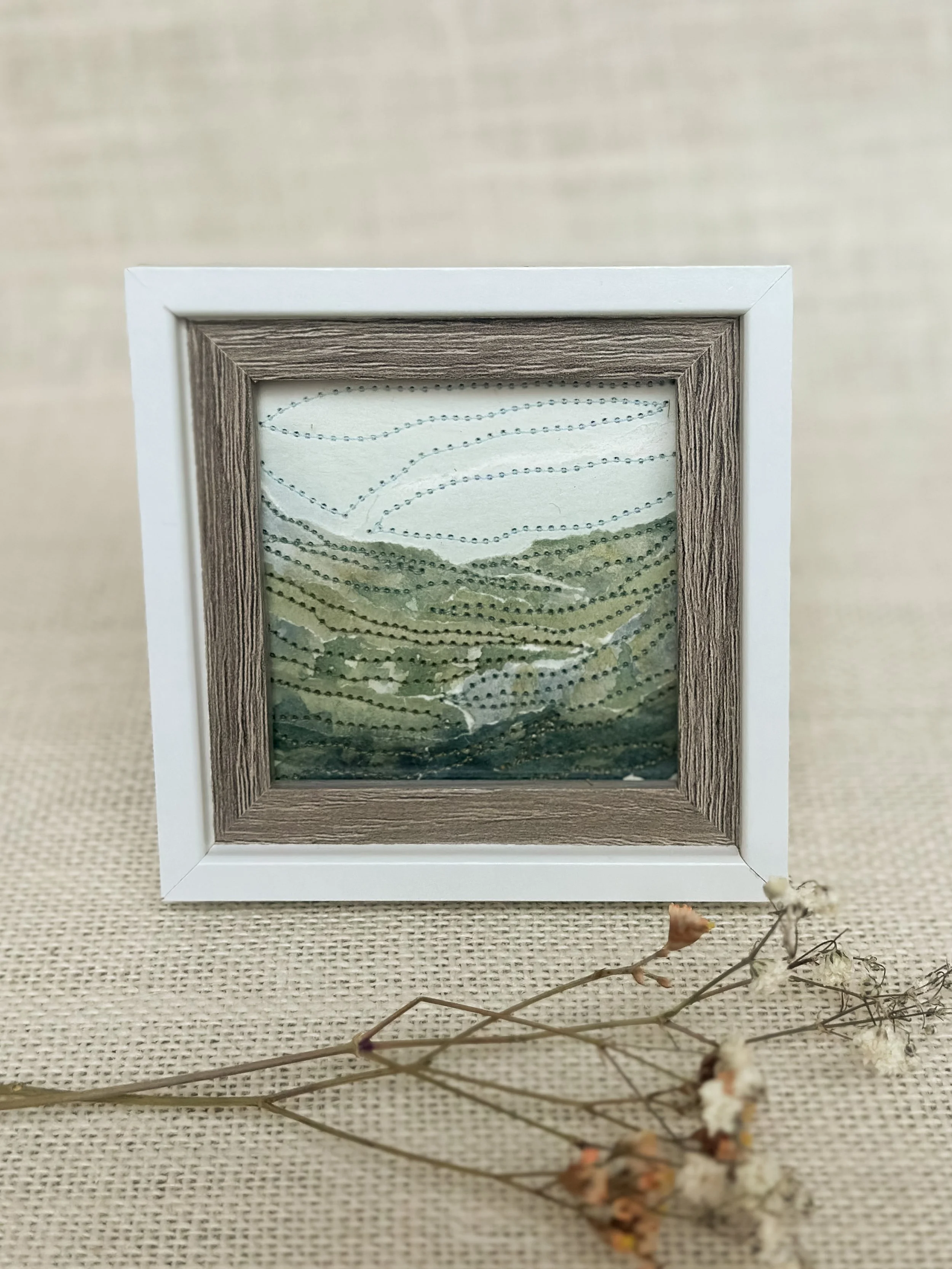 morning ridge lines - mini framed sewn watercolor landscape