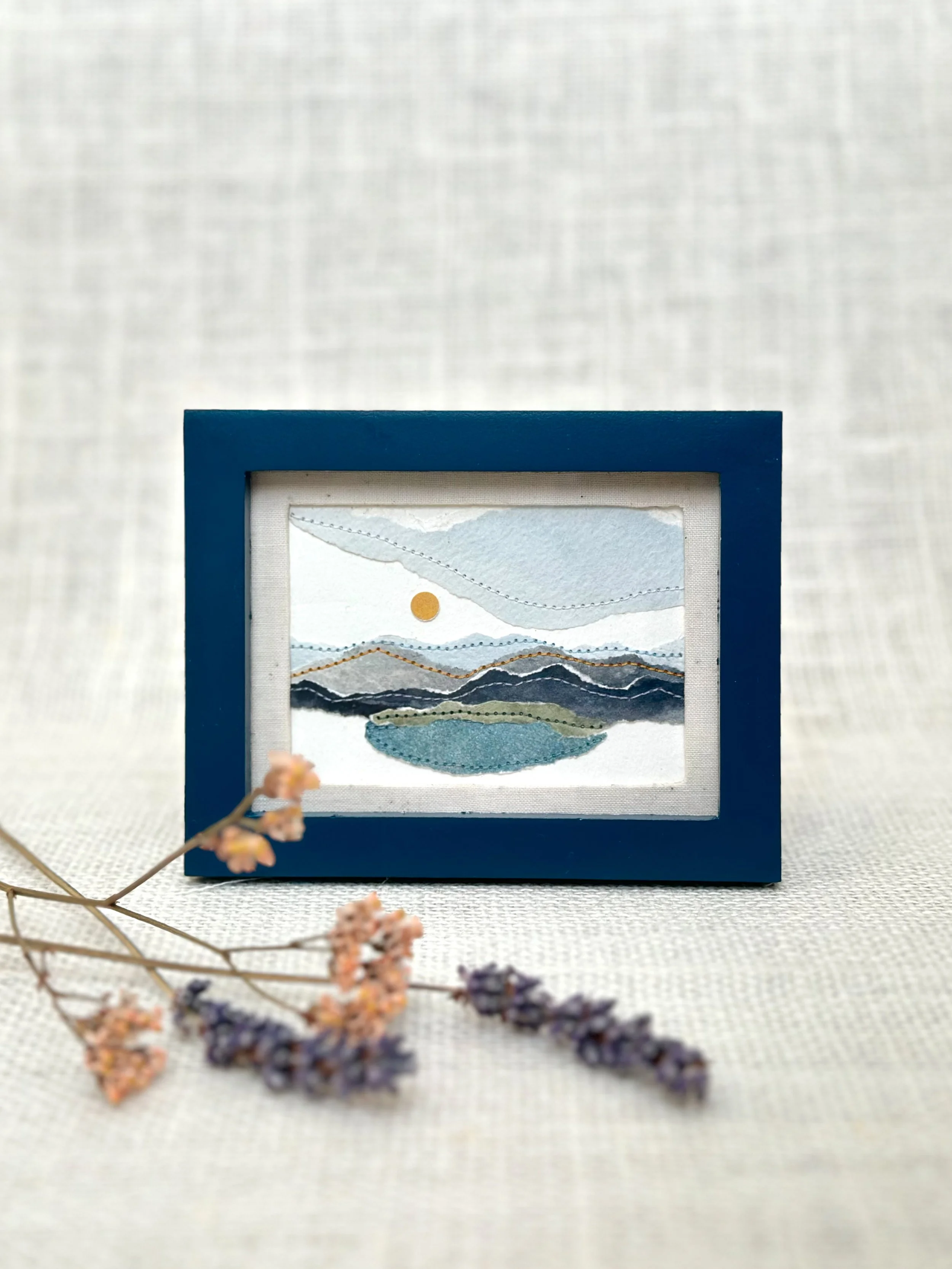 lake view - mini framed sewn watercolor landscape